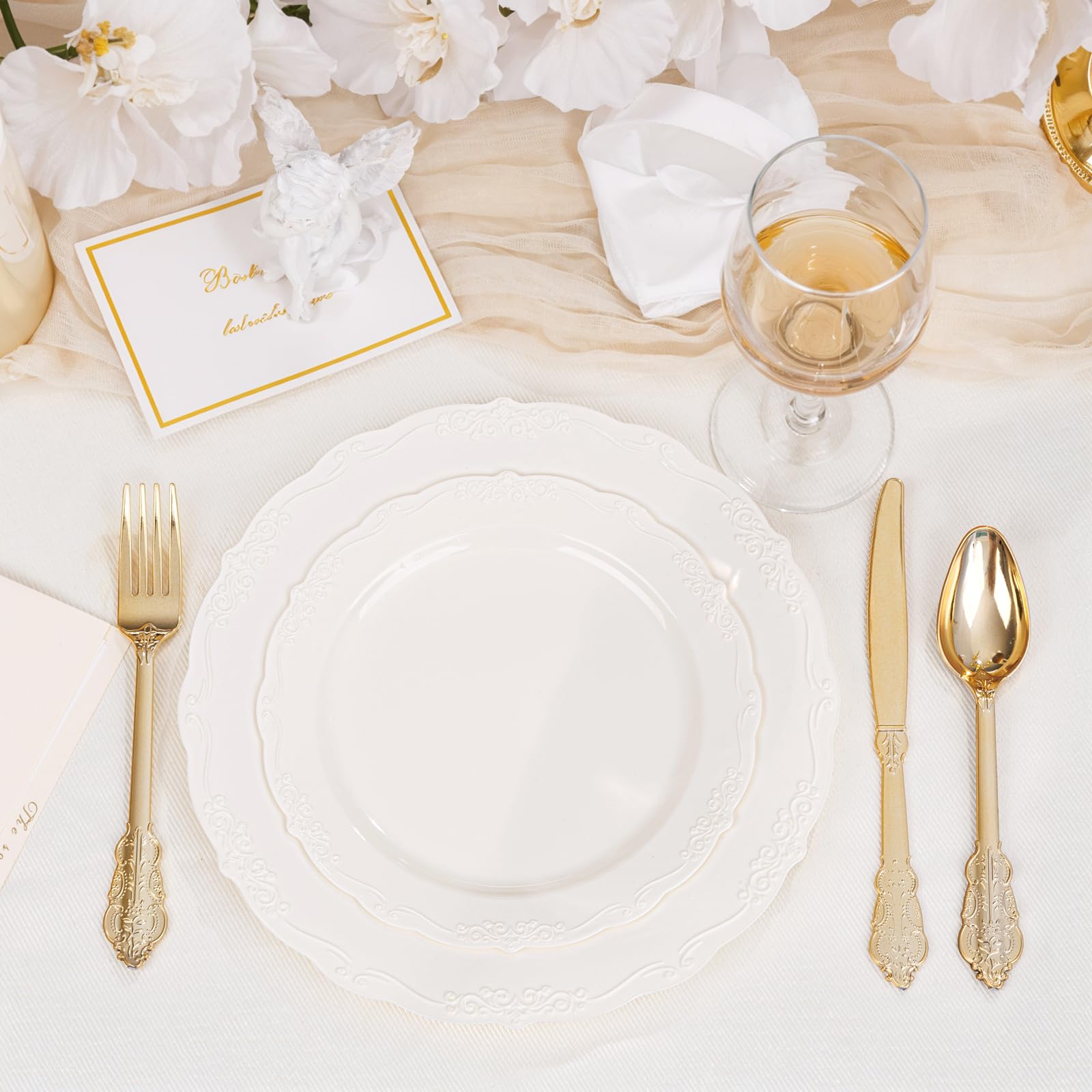 DaYammi 60PCS White Plastic Plates, Heavy Duty White Disposable Plates Premium 10inch Dinner Plates Hard Plastic Plates Disposable for Party Wedding Bridal Shower