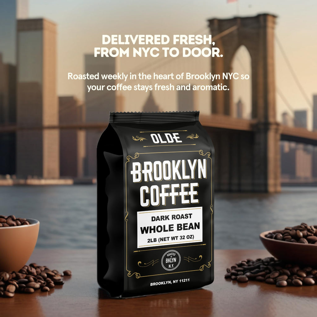 BROOKLYN COFFEE Whole Bean, Italian Dark Roast (2lb) Extra Strong, Delicious Taste, Heavenly Aroma - Fresh Bulk Coffee Beans Roasted Weekly in NYC