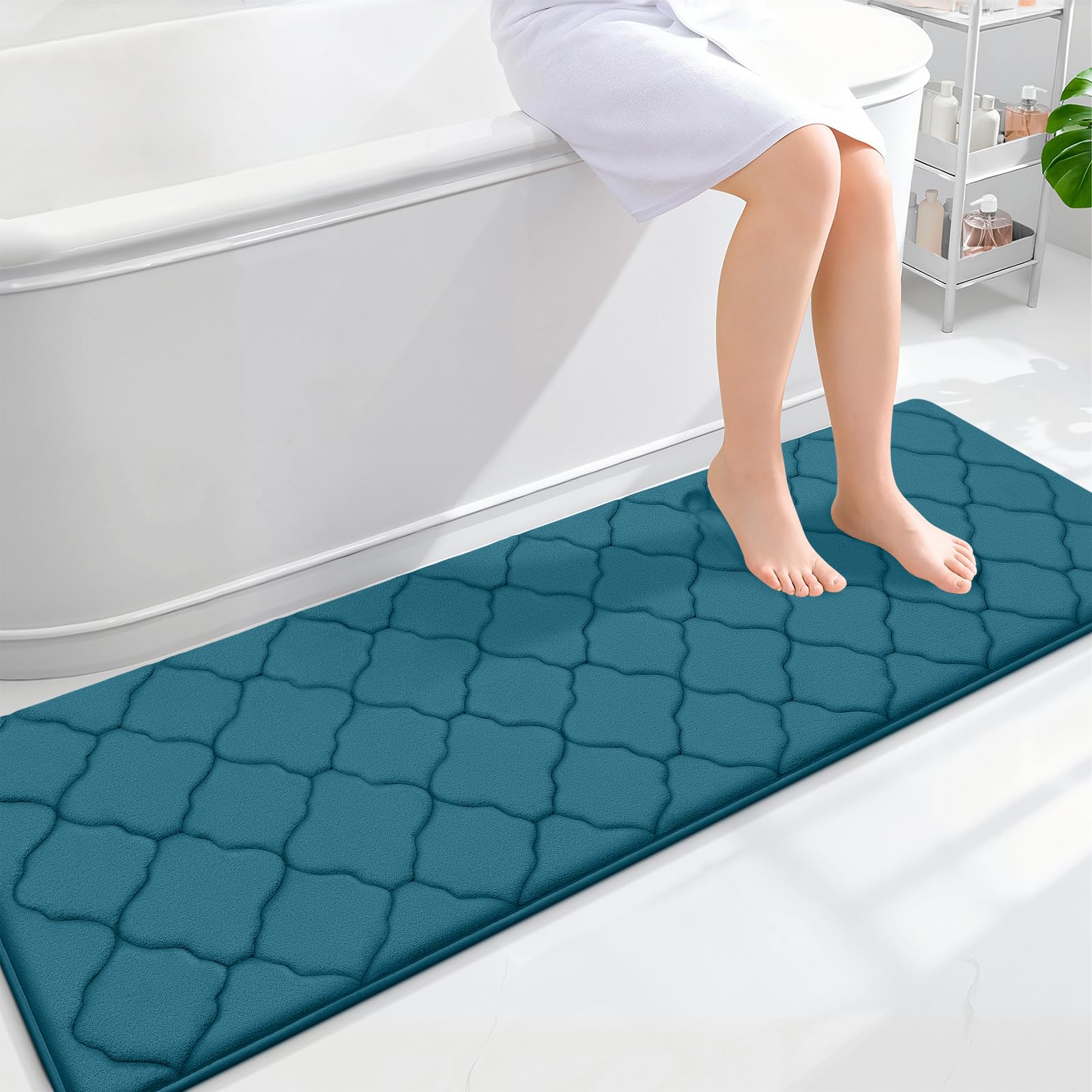 OLANLY Memory Foam Bath Mat Rug 24x16, Ultra Soft and Absorbent Bathroom Rugs, Non-Slip, Comfortable, Machine Washable Bath Carpet for Bathroom Floor, Tub, Shower and Home Decor Accessories, Black
