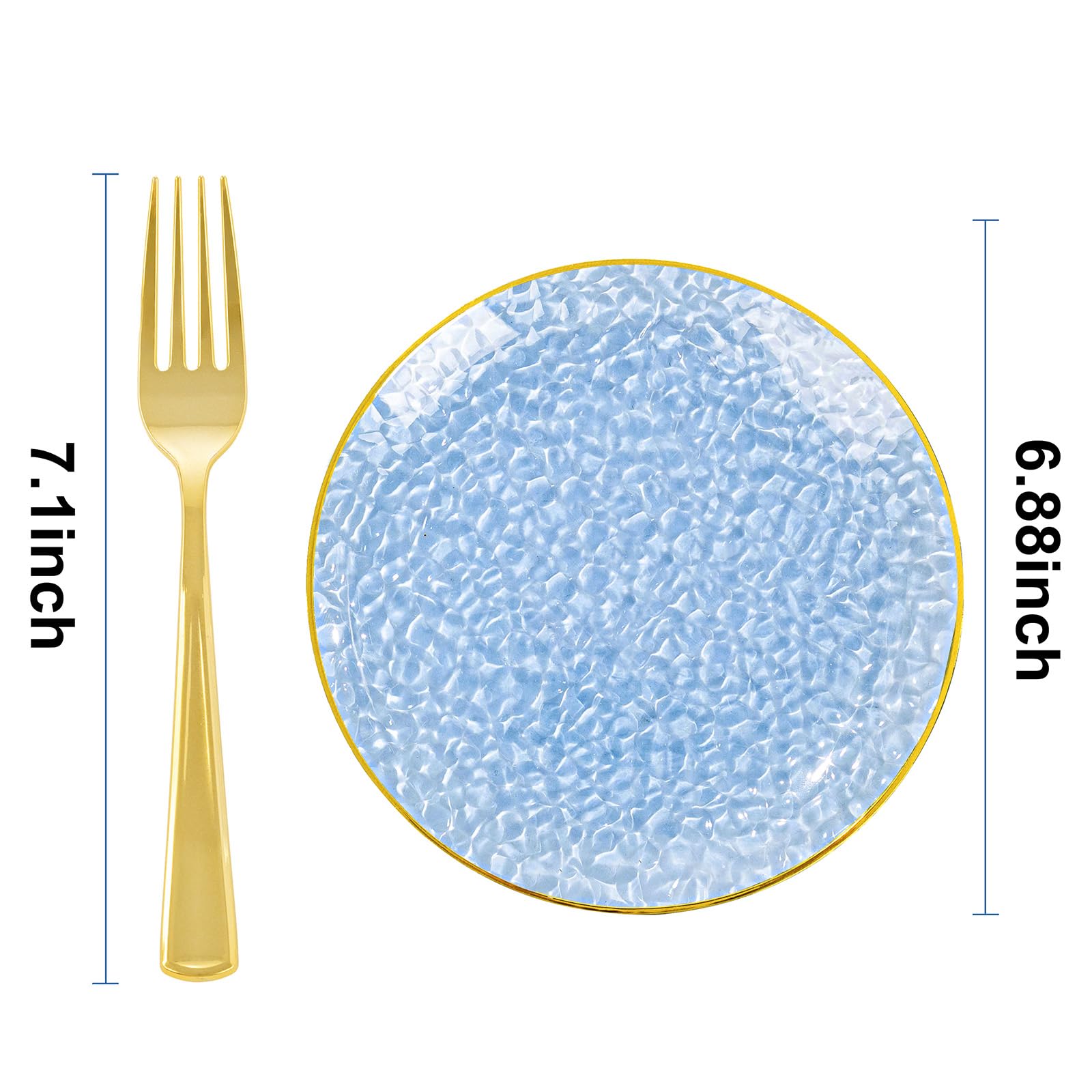DaYammi 240Pcs Gold Plastic Plates Including 120Pcs Dessert Plates and 120Pcs Cake Forks,Hammered Party Plate,Clear Gold Appetizer plates Heavy duty Disposable Plastic Plate for Party Wedding Birthday