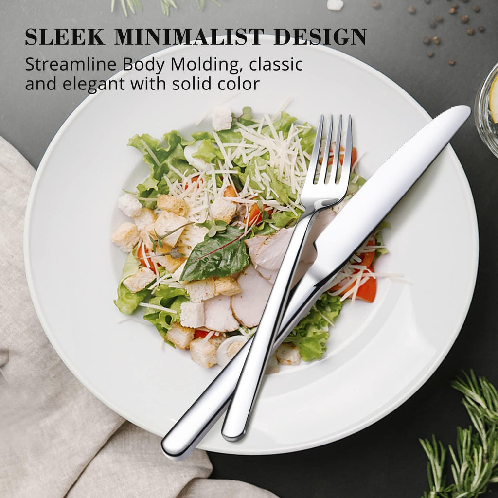 KINGSTONE Stainless Steel Dinner Knives Set of 4, 8.9-Inch Shiny Mirror Dinner Knife with Clean Design, Heavy Duty Butter Knife, Sharp Table Knives for Home Kitchen, Restaurant Use