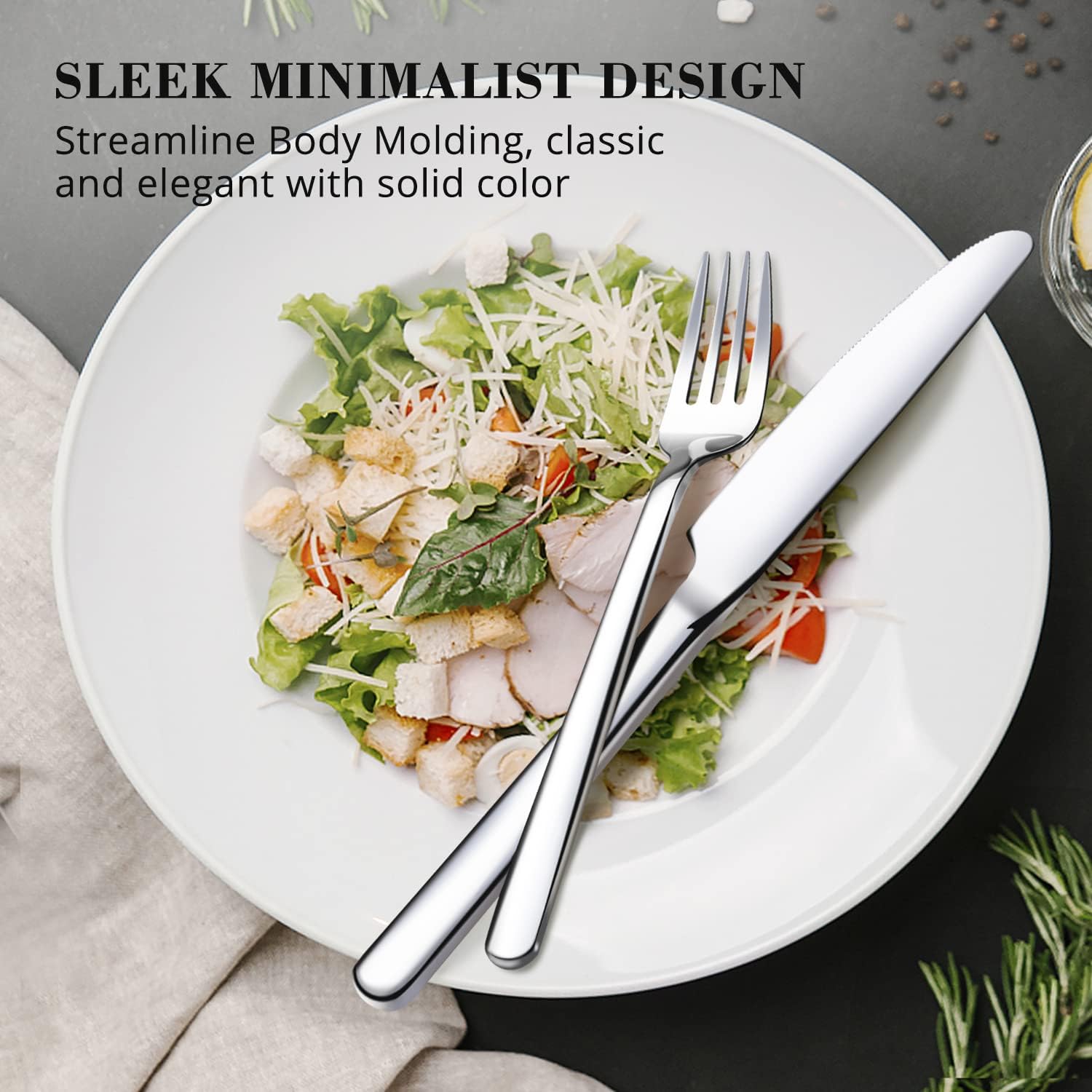 KINGSTONE Stainless Steel Dinner Knives Set of 4, 8.9-Inch Shiny Mirror Dinner Knife with Clean Design, Heavy Duty Butter Knife, Sharp Table Knives for Home Kitchen, Restaurant Use