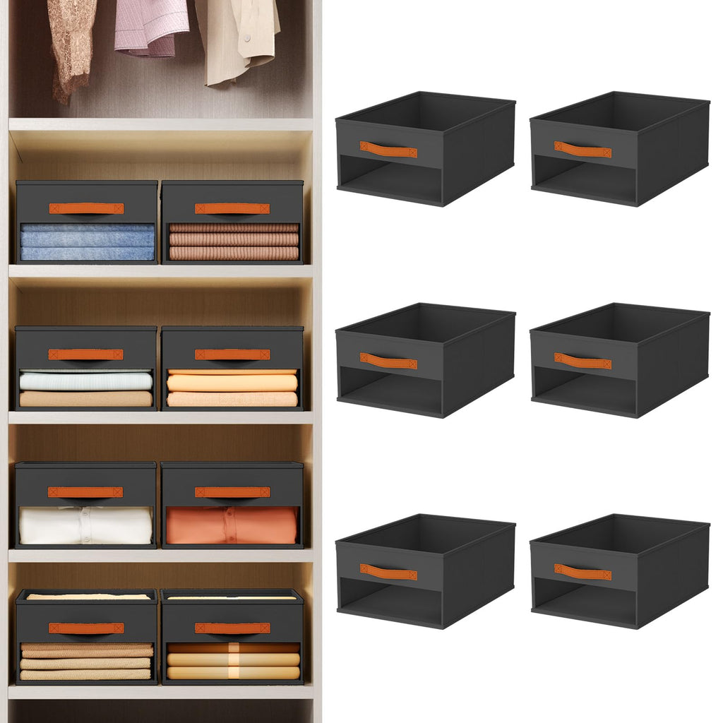 Homsorout Clothes Organizers and Storage - 4/5/7 Grids Fabric Jeans Organizer with Handles, Foldable Closet Organizers Dividers, Wardrobe organizer for Pant, Sweater, T-shirt, Scarf, 6 Pack, Beige