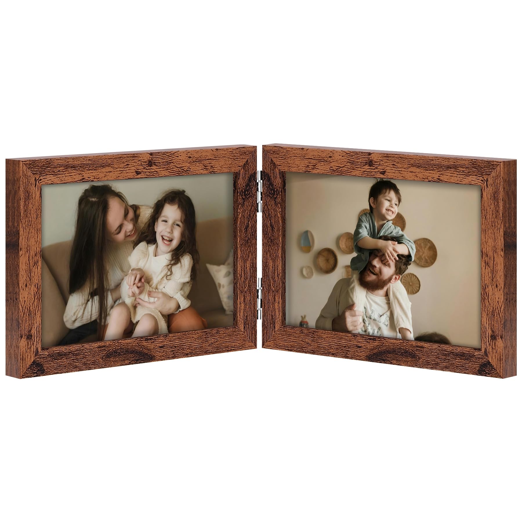 decorUhome Double 4x6 Picture Frame Vertical, Engineered Wood Bifold Photo Frame with Plexiglass for Tabletop Display, 4x6, Black