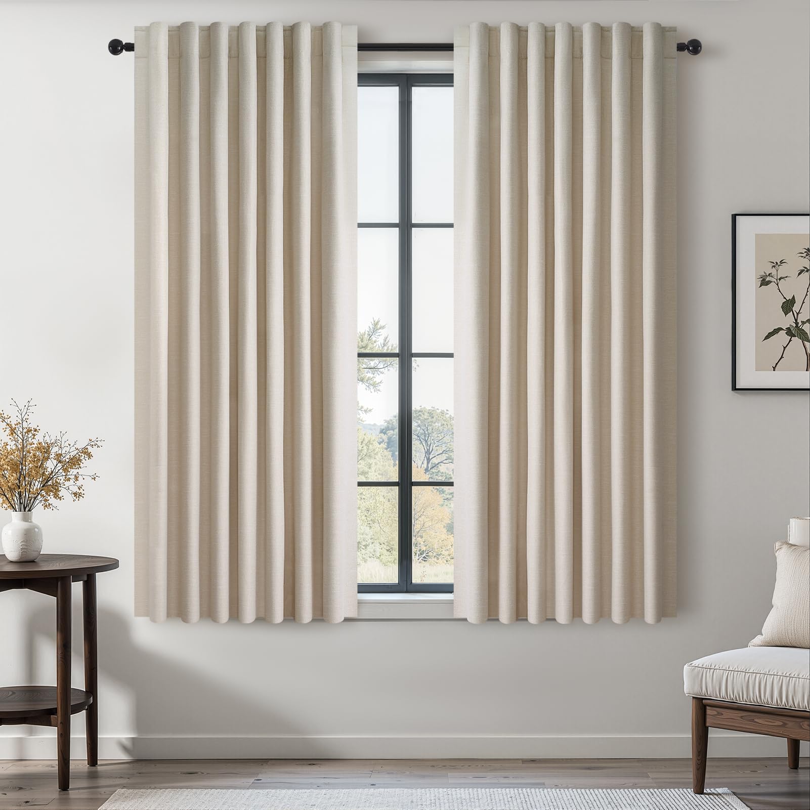 Topfinel Cream Linen Blackout Curtains 84 Inch Long for Bedroom Living Room, Ivory Pinch Pleat Back Tab Full Blackout Drapes Farmhouse Boho Curtains for Window, White Neutral Curtains 52" X 84" 7 FT