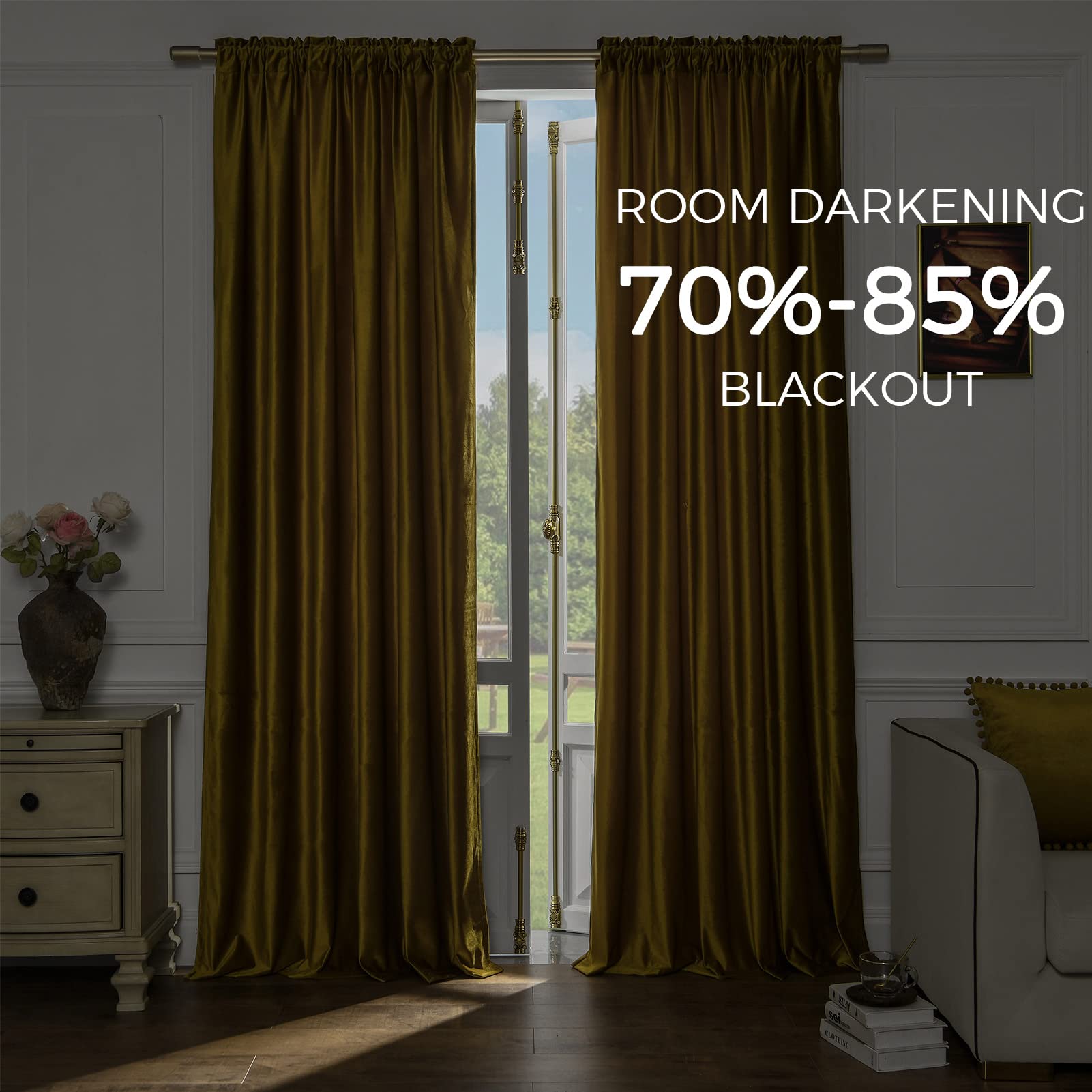 Topfinel Olive Green Velvet Curtains 84 Inches Long for Living Room,Blackout Thermal Insulated Curtains for Bedroom,Back Tab Modern Window Treatment for Living Room,52x84 Inch Length,Olive Green