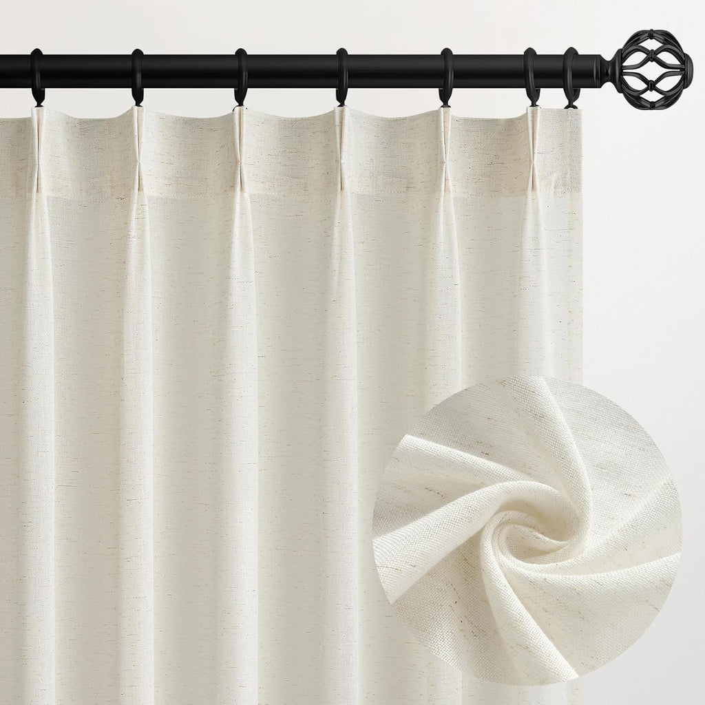 96 Inches Long Pleated Sheer Curtains,Dark Linen Blended Light Filtering Window Curtains 96 Length 2 Panels for Living Room Bedroom Pinch Pleat Drapes with Hooks 2 Panels 40" Wx96 L,Light Brown