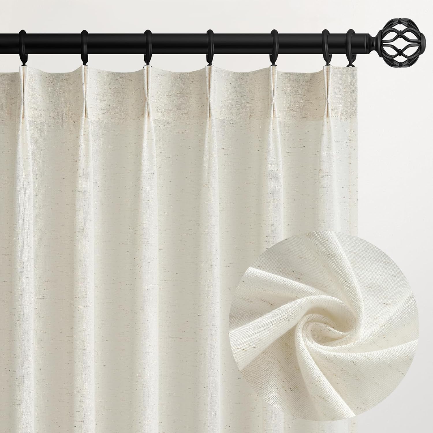96 Inches Long Pleated Sheer Curtains,Dark Linen Blended Light Filtering Window Curtains 96 Length 2 Panels for Living Room Bedroom Pinch Pleat Drapes with Hooks 2 Panels 40" Wx96 L,Light Brown