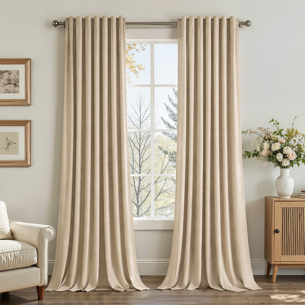 Topfinel Olive Green Velvet Blackout Curtains 84 Inches Long, Soundproof Room Darkening Dark Green Forest Green Thermal Insulated Boho Elegant Moody Back Tab Curtains for Living Room Bedroom 2 Panels