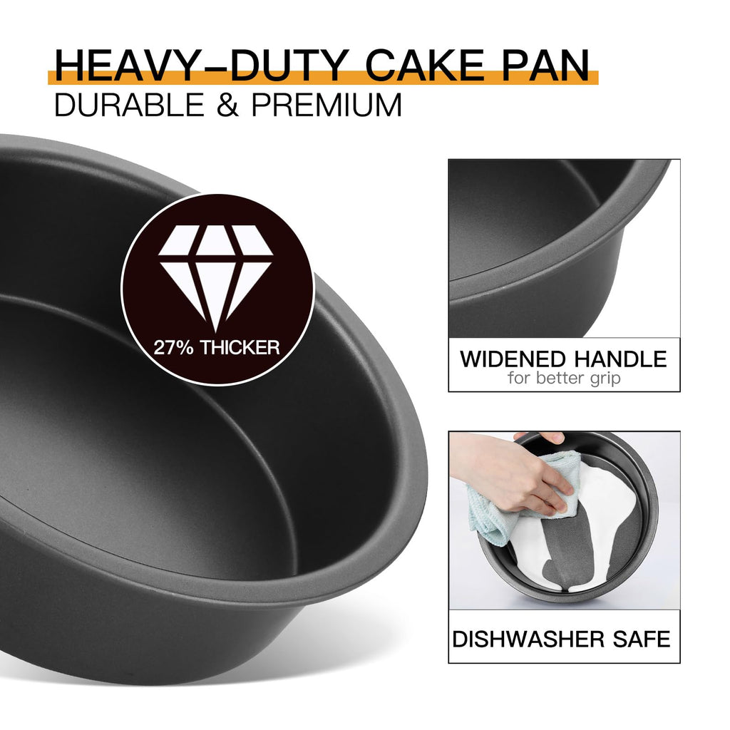 HONGBAKE 8x8 Cake Baking Pan Set, Nonstick Square Brownie Pans with Wider Grips, 2 Pieces, Heavy Duty, Grey