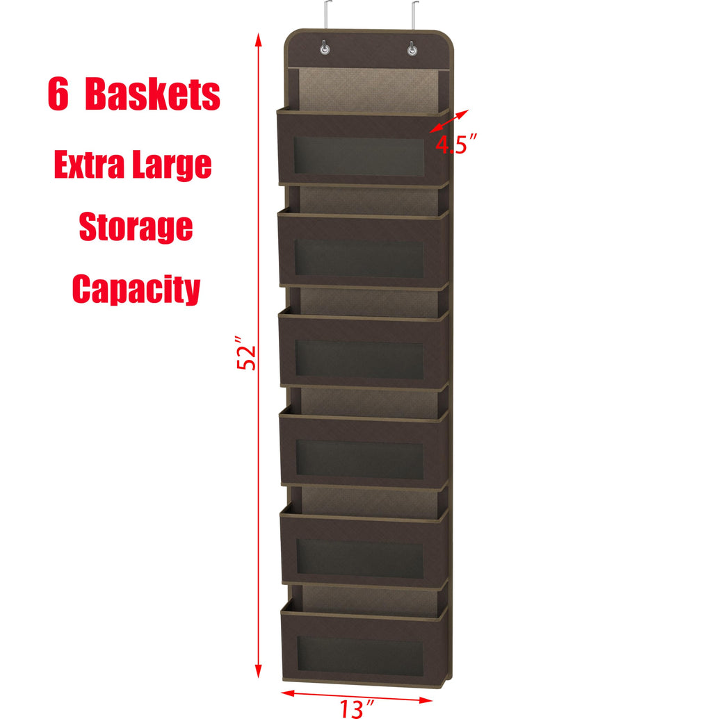 Simple Houseware 6 Clear Window Pocket Over Closet Door Storage Hanging Organizer for Bedroom, Bathroom, Pantry, Beige