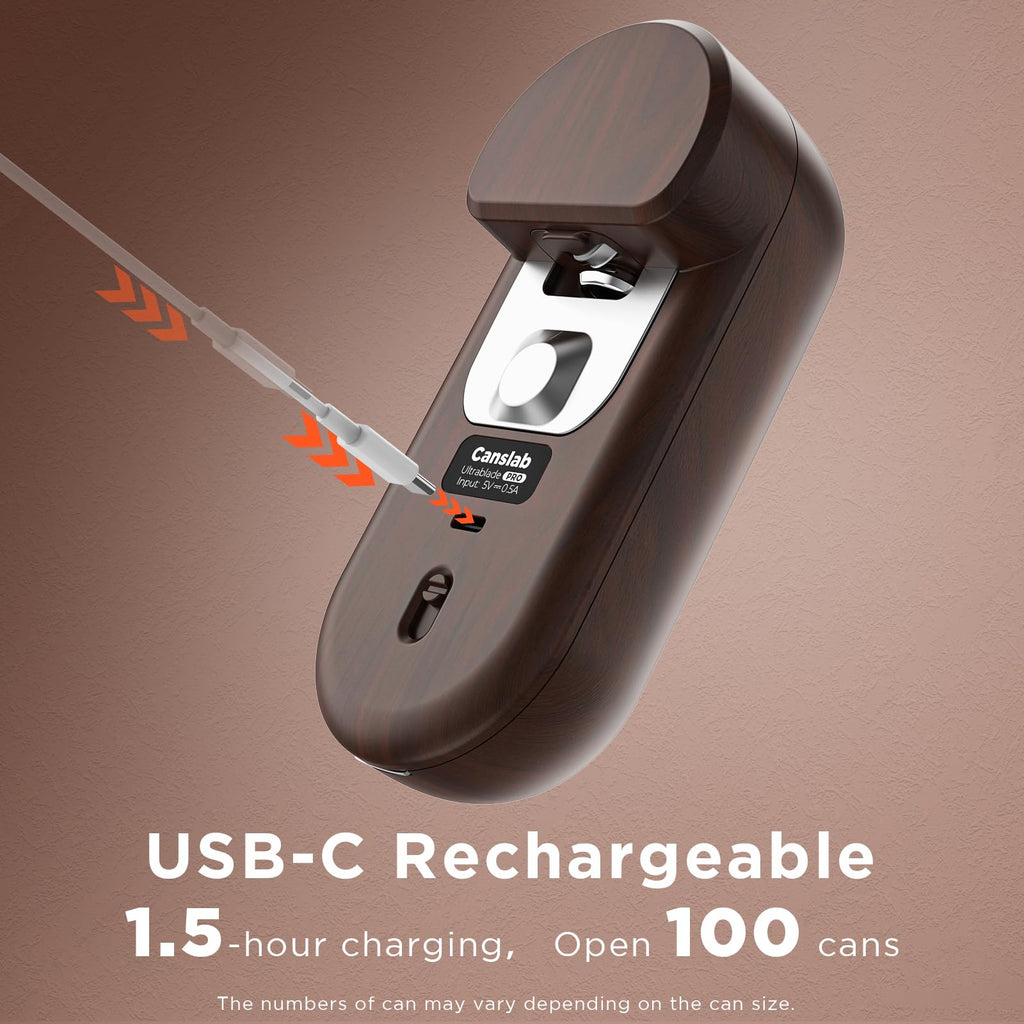 Canslab Turbo Rechargeable Can Opener - Professional Grade Blade, Auto-Stop, LED Battery Life Display, Wall-mountable, Side Cut Electric Can Opener for Smooth Edge, Hands-free Operation,USB-C Charging