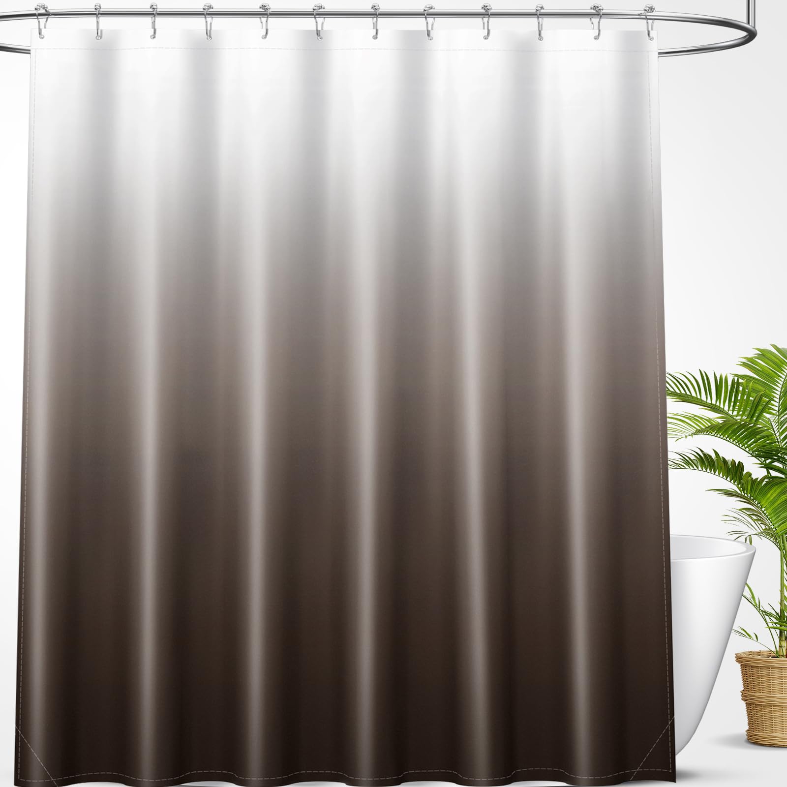 OLANLY Luxury Black and Grey Ombre Shower Curtain Sets with 12 Hooks, Waterproof and Washable Decorative Shower Curtains for Bathroom, 72x72 Inches