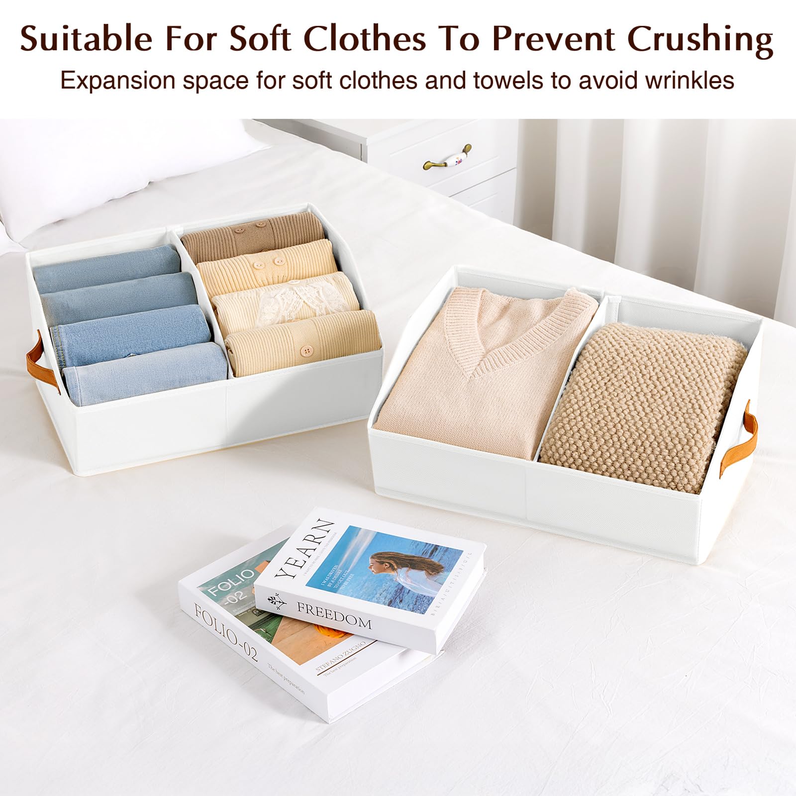 Homsorout Closet Organizers and Storage Bins - 8 Pack Collapsible Divided Trapezoidal Cube Storage Bins Baskets with Orange Handle for Organizing Clothes Blankets, Toys, Books, Towels(Beige)