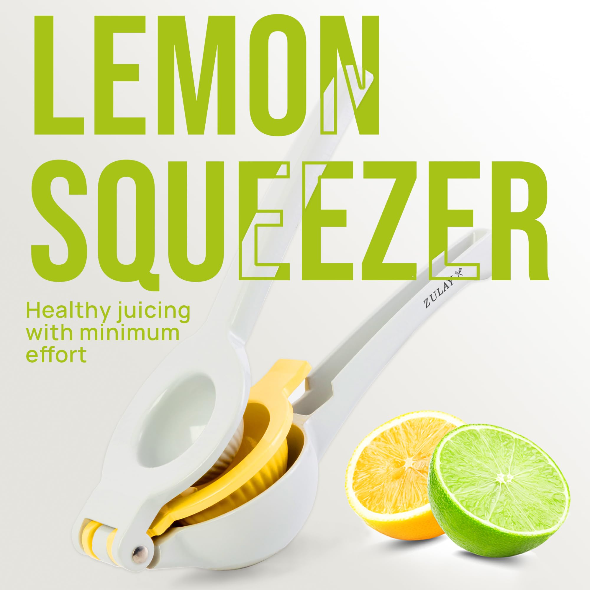 Zulay Kitchen Metal 2-in-1 Lemon Squeezer - Sturdy Max Extraction Hand Juicer Lemon Squeezer Gets Every Last Drop - Easy to Clean Manual Citrus Juicer - Easy-Use Lemon Juicer Squeezer - Yellow/Green