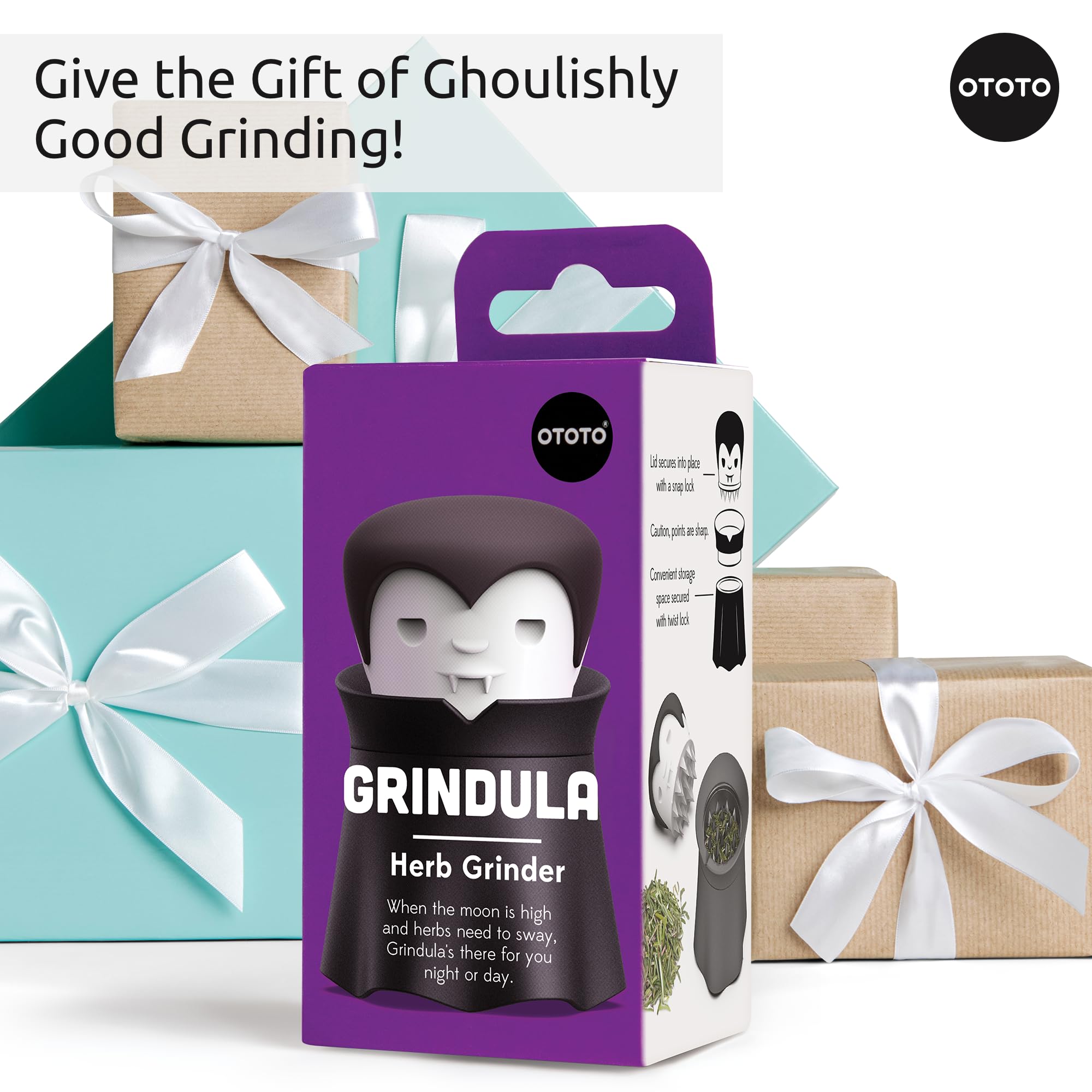 OTOTO New Grindula Herb Grinder - Dracula Gothic Manual Spice Grinder for Kitchen, Halloween Mini Spice Grinder, Unique Kitchen Gadgets, Goth Accessories, Spooky Goth Kitchen Gifts, Black