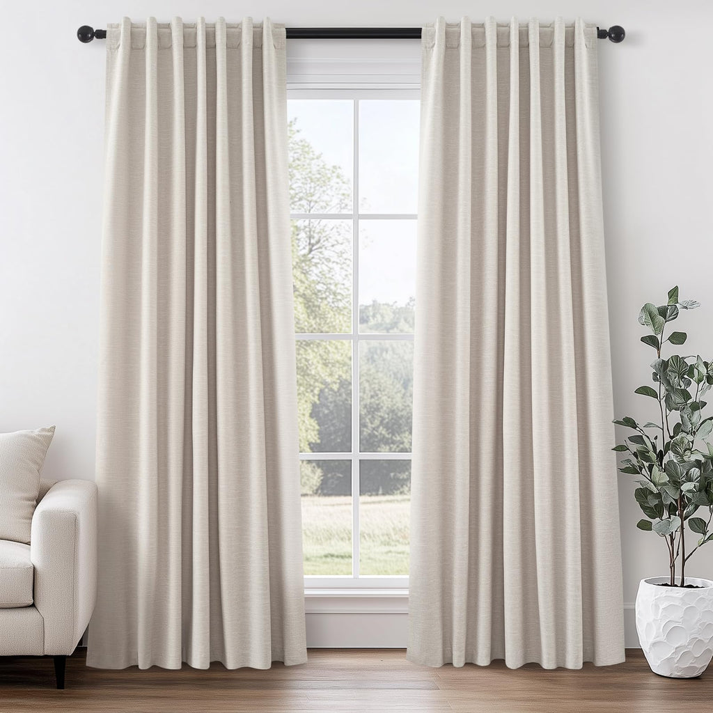 Topfinel Cream Linen Blackout Curtains 84 Inch Long for Bedroom Living Room, Ivory Pinch Pleat Back Tab Full Blackout Drapes Farmhouse Boho Curtains for Window, White Neutral Curtains 52" X 84" 7 FT
