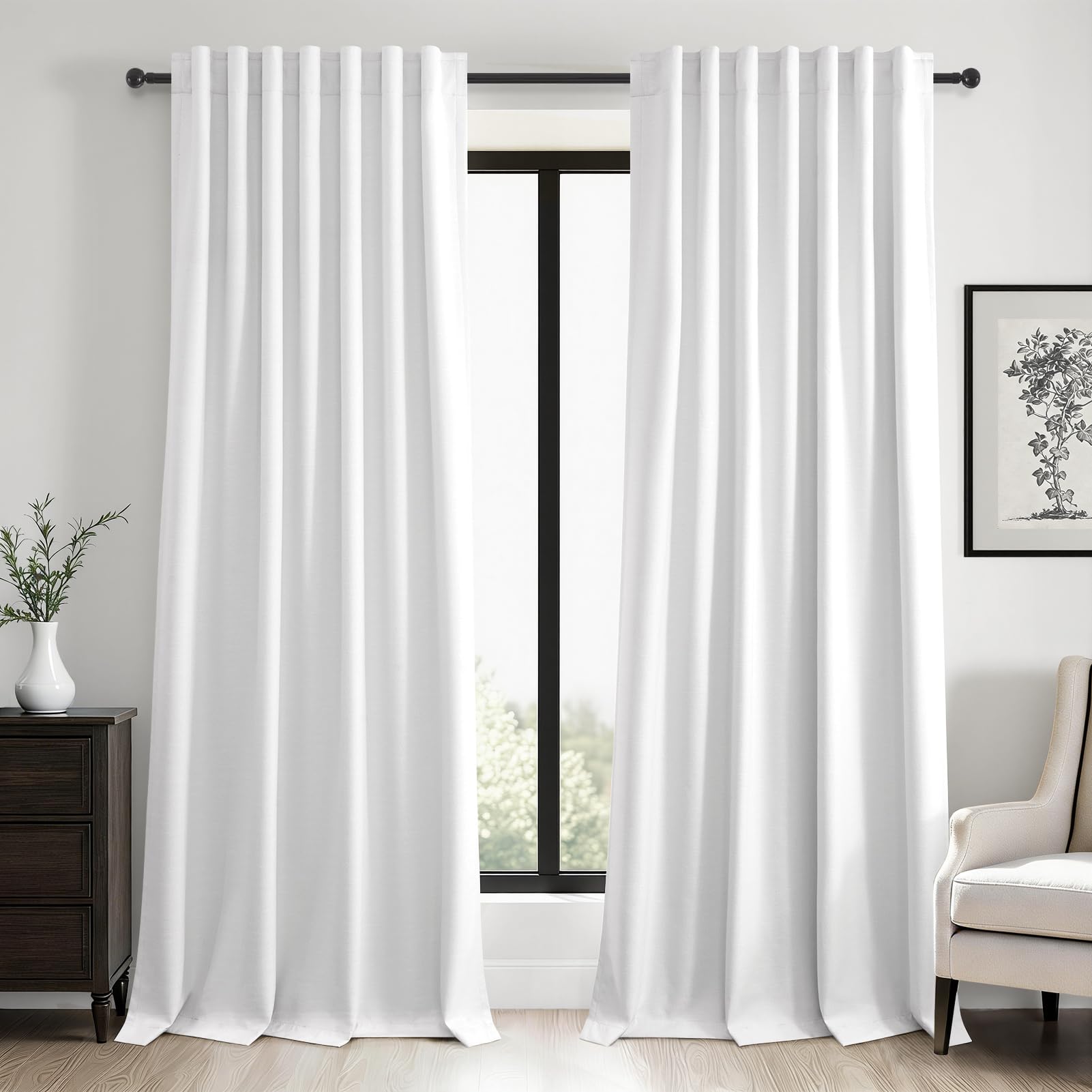 Topfinel Cream Linen Blackout Curtains 84 Inch Long for Bedroom Living Room, Ivory Pinch Pleat Back Tab Full Blackout Drapes Farmhouse Boho Curtains for Window, White Neutral Curtains 52" X 84" 7 FT