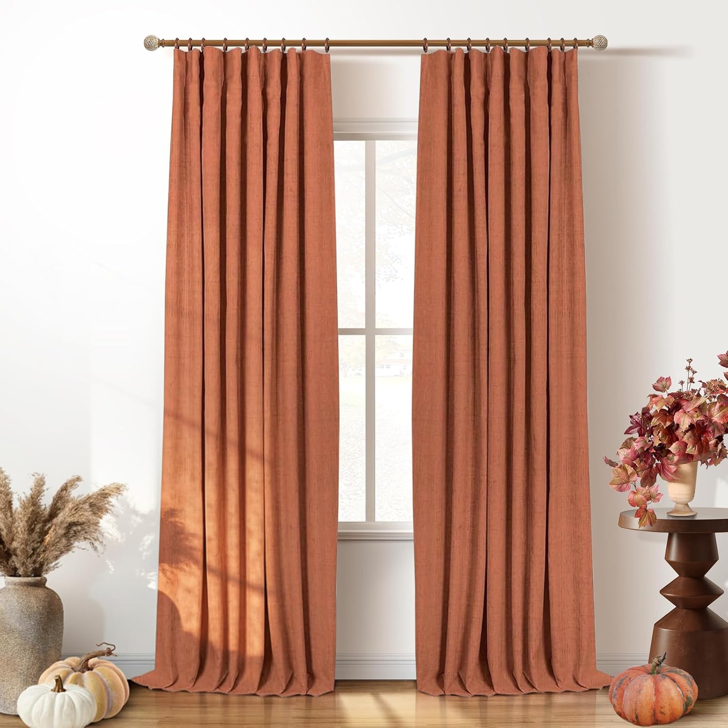 INOVADAY 100% Blackout Curtains for Bedroom, Black Out Curtains 84 Inch Long, Clip Rings Linen Blackout Drapes, Thermal Insulated Room Darkening for Living Room, 2 Panels - Beige,W50xL84