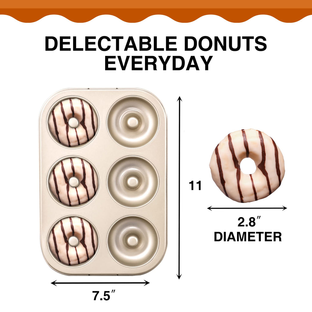 HONGBAKE Donut Pan For Baking, Upgraded Deepened Doughnut Tray, 2 Pack 6 Cavity Mini Bagel Mold for Oven, Nonstick and Heavy Duty - Black