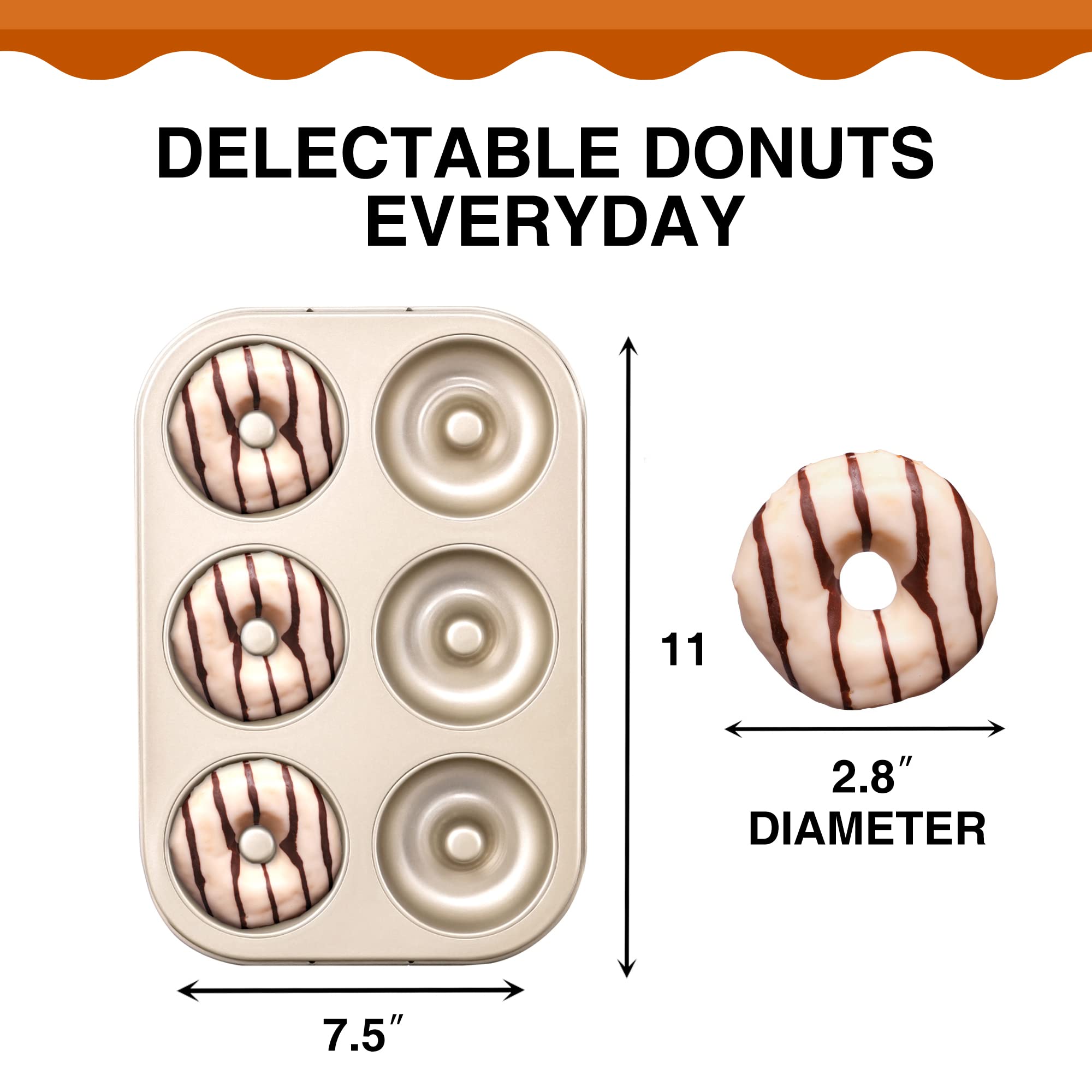 HONGBAKE Donut Pan For Baking, Upgraded Deepened Doughnut Tray, 2 Pack 6 Cavity Mini Bagel Mold for Oven, Nonstick and Heavy Duty - Black