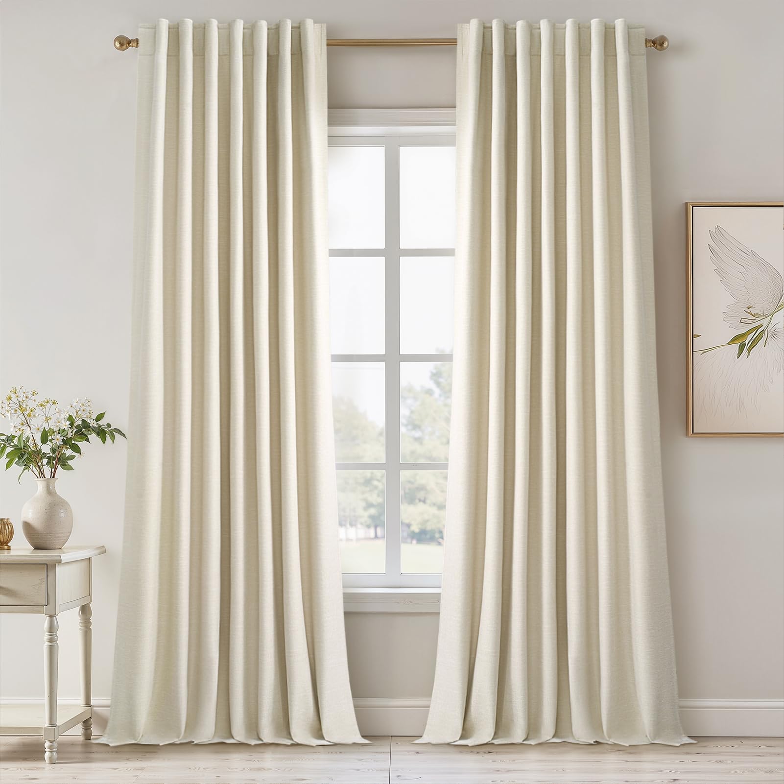 Topfinel Cream Linen Blackout Curtains 84 Inch Long for Bedroom Living Room, Ivory Pinch Pleat Back Tab Full Blackout Drapes Farmhouse Boho Curtains for Window, White Neutral Curtains 52" X 84" 7 FT