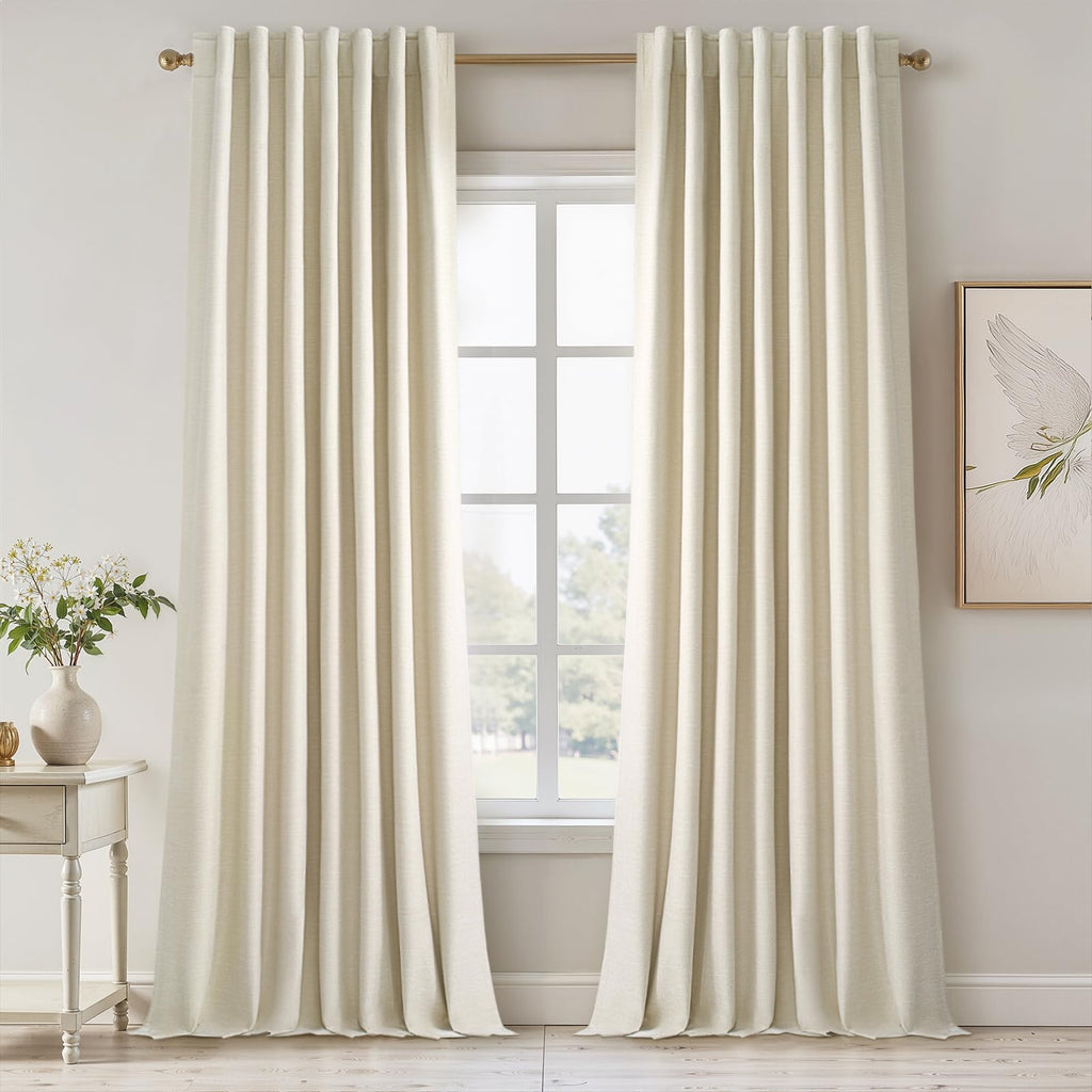 Topfinel Cream Linen Blackout Curtains 84 Inch Long for Bedroom Living Room, Ivory Pinch Pleat Back Tab Full Blackout Drapes Farmhouse Boho Curtains for Window, White Neutral Curtains 52" X 84" 7 FT
