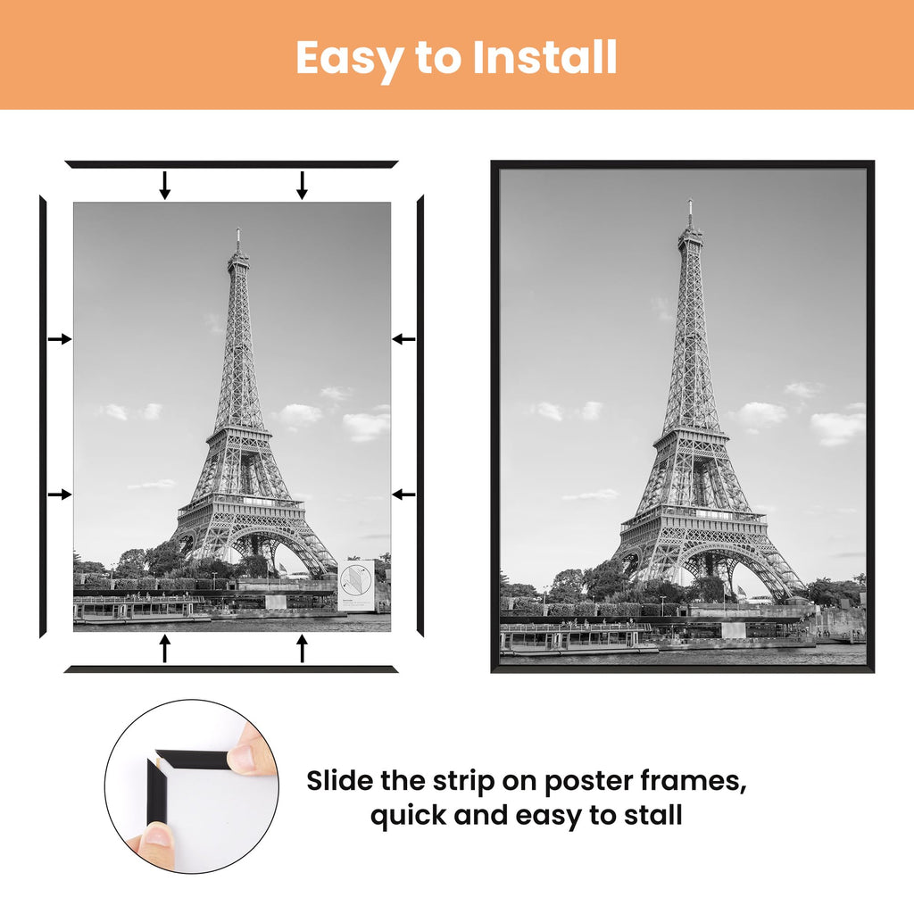 upsimples 12x16 Picture Frame Black 3 Pack, Scratch-Proof Poster Frames 12 x 16 for Photo Gallery - Slide-In Strips, Horizontal or Vertical Wall Mounting