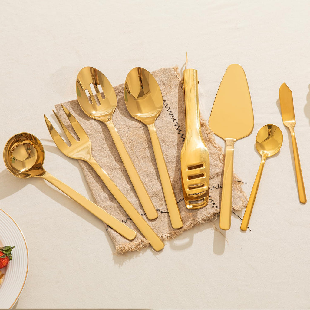 KINGSTONE Large Hostess Serving Utensils Set, 18/10 Stainless Steel Heavy Duty 10-inch Serving Utensils, Slotted Spoons, Forks, Tongs, Cake Pie Server for Buffet, Wedding, Party