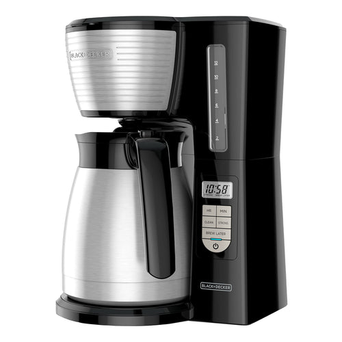 BLACK+DECKER 12 Cup Thermal Programmable Coffee Maker with Brew Strength and VORTEX Technology, Black/Steel, CM2046S