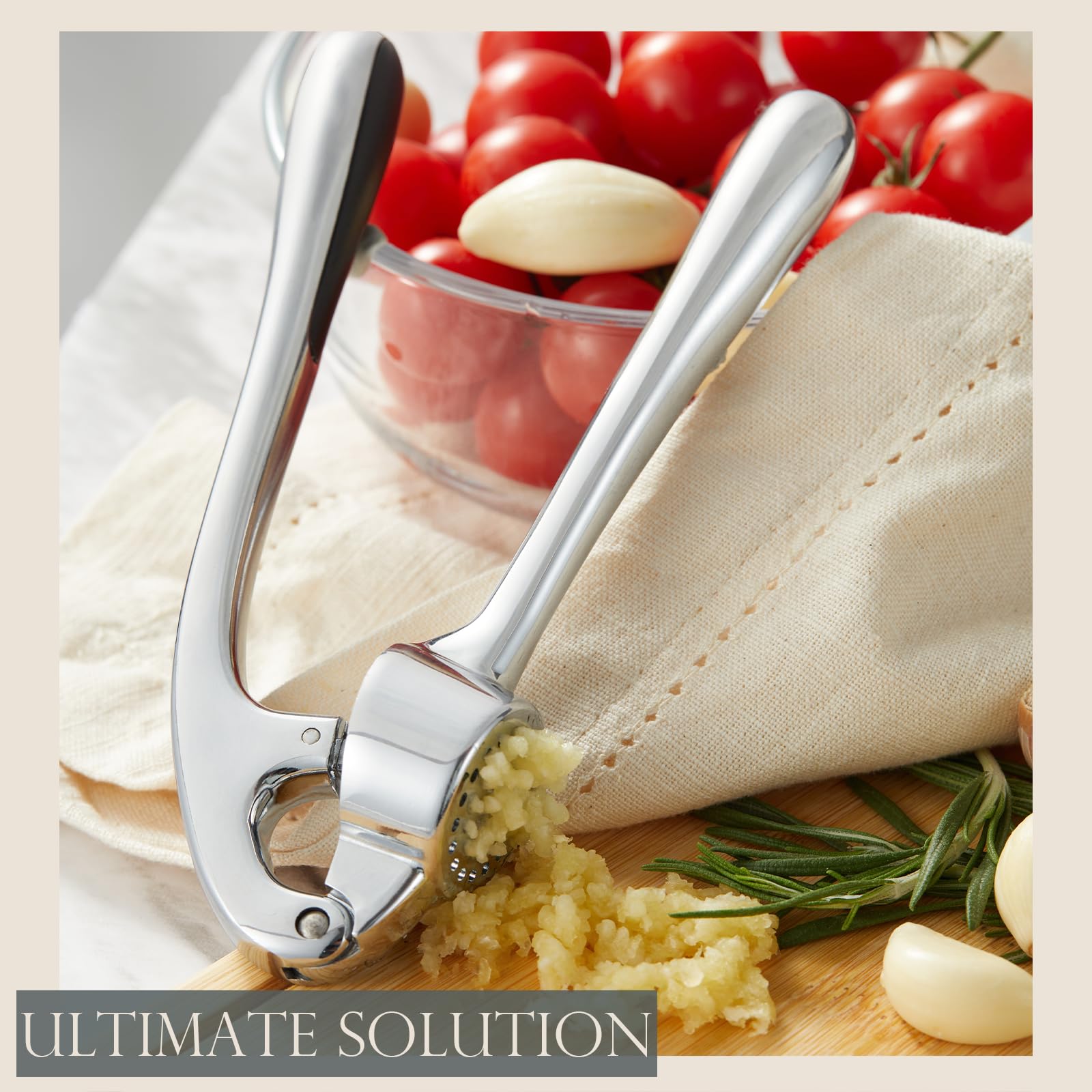 Kitessensu High Effective Garlic Press With Studs, Heavy Duty Garlic Mincer, Easy to Squeeze and Clean, Rust Proof & Dishwasher Safe, Ginger Crusher- Imperial Silver