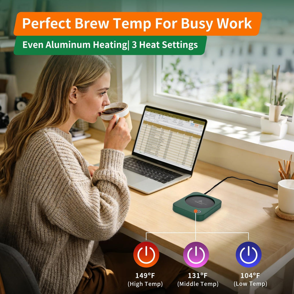 VOBAGA Coffee Mug Warmer for Desk with Auto Shut Off & 3-Temp Settings, Coffee Cup Warmer with Smart Safety Alert Home Office Accessory, Perfect for Coffee, Tea, Milk (Mug for Display)