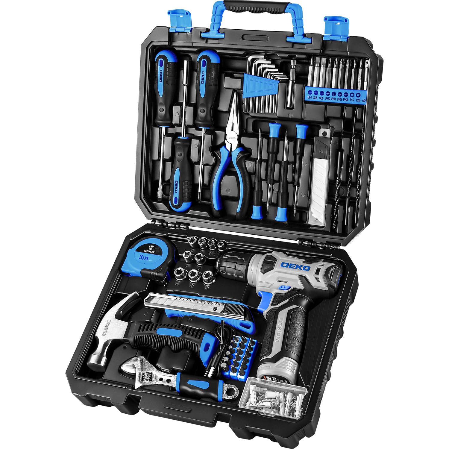 DEKOPRO Tool Set：Tool Kit with 8V Cordless Drill,Tool Box with Drill,Hand Drill Set for Men & Women,Home Tool Kits for House Repair,Handyman,DIY 126 Piece