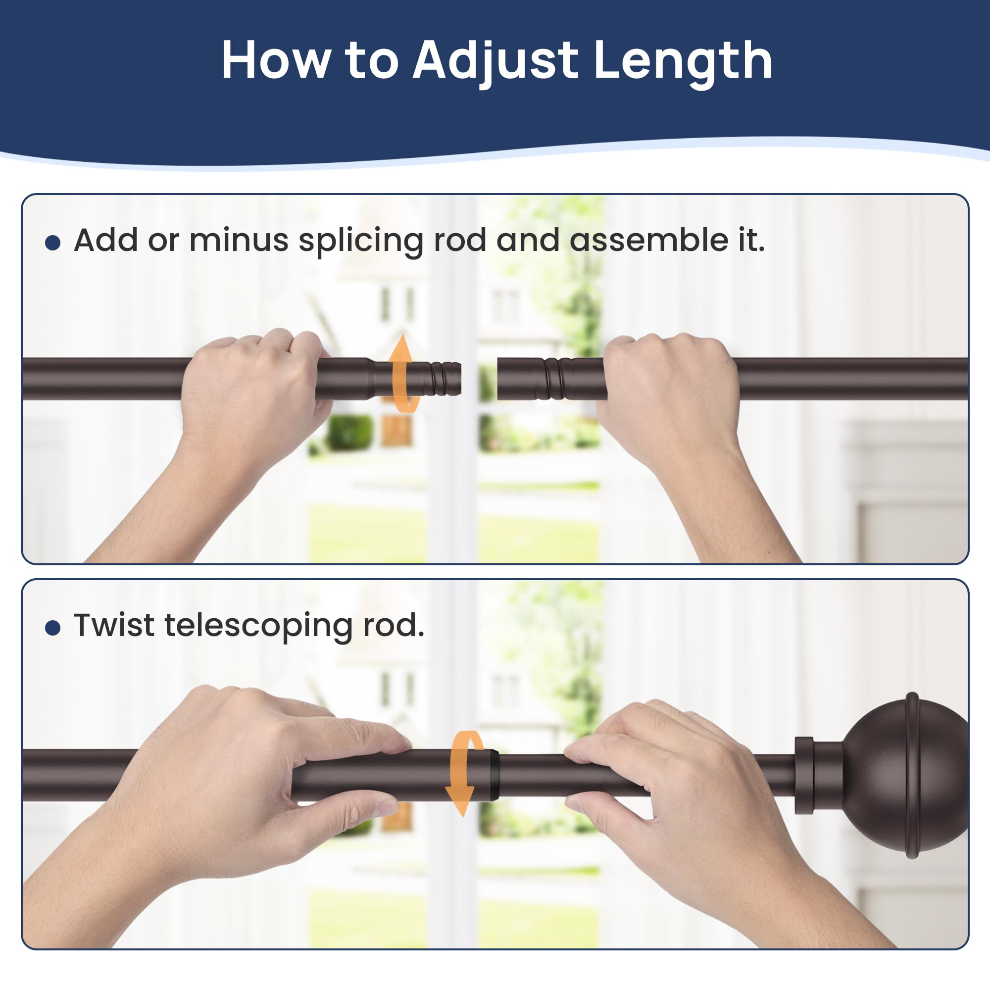 ENJOYBASICS No Drill Curtain Rods for Window 28 to 47 Inches, 5/8 Inch Diameter Renter Friendly Drapery Rod with Adhesive Brackets without Drilling, Adjustable from 27 to 52 Inches, Black
