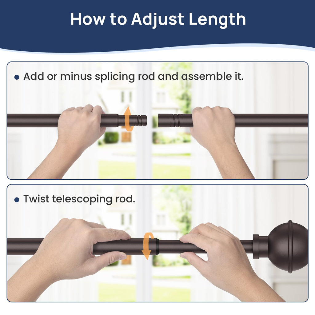 ENJOYBASICS No Drill Curtain Rods for Window 28 to 47 Inches, 5/8 Inch Diameter Renter Friendly Drapery Rod with Adhesive Brackets without Drilling, Adjustable from 27 to 52 Inches, Black