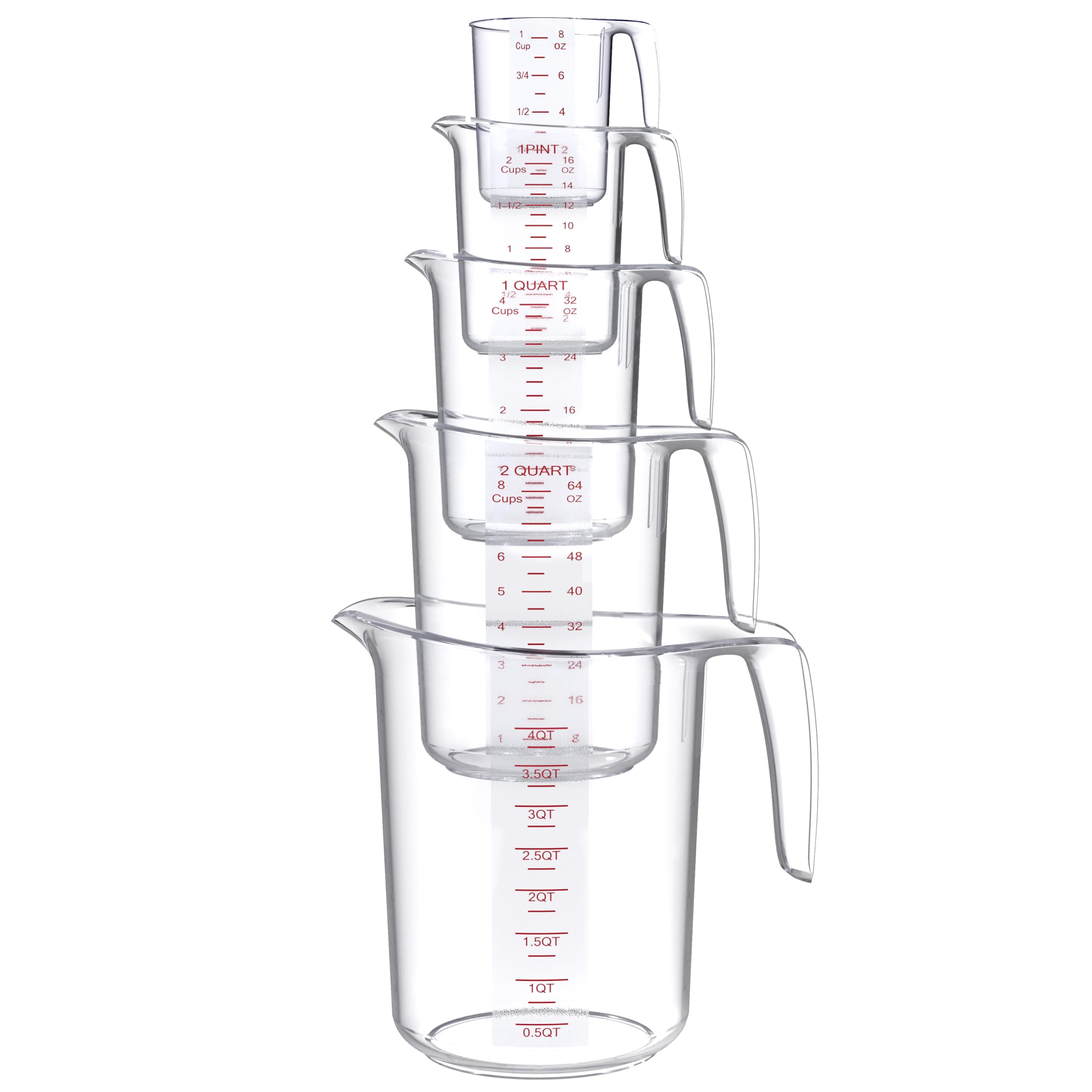 DaYammi Measuring Cups 3-Piece, Unbreakable Food-Grade Plastic Measuring Cup for Dishwasher, 1/2/4-Cup Nesting Liquid Measuring Cups for Prepping, Baking, Cooking, Readable Markings, Clear