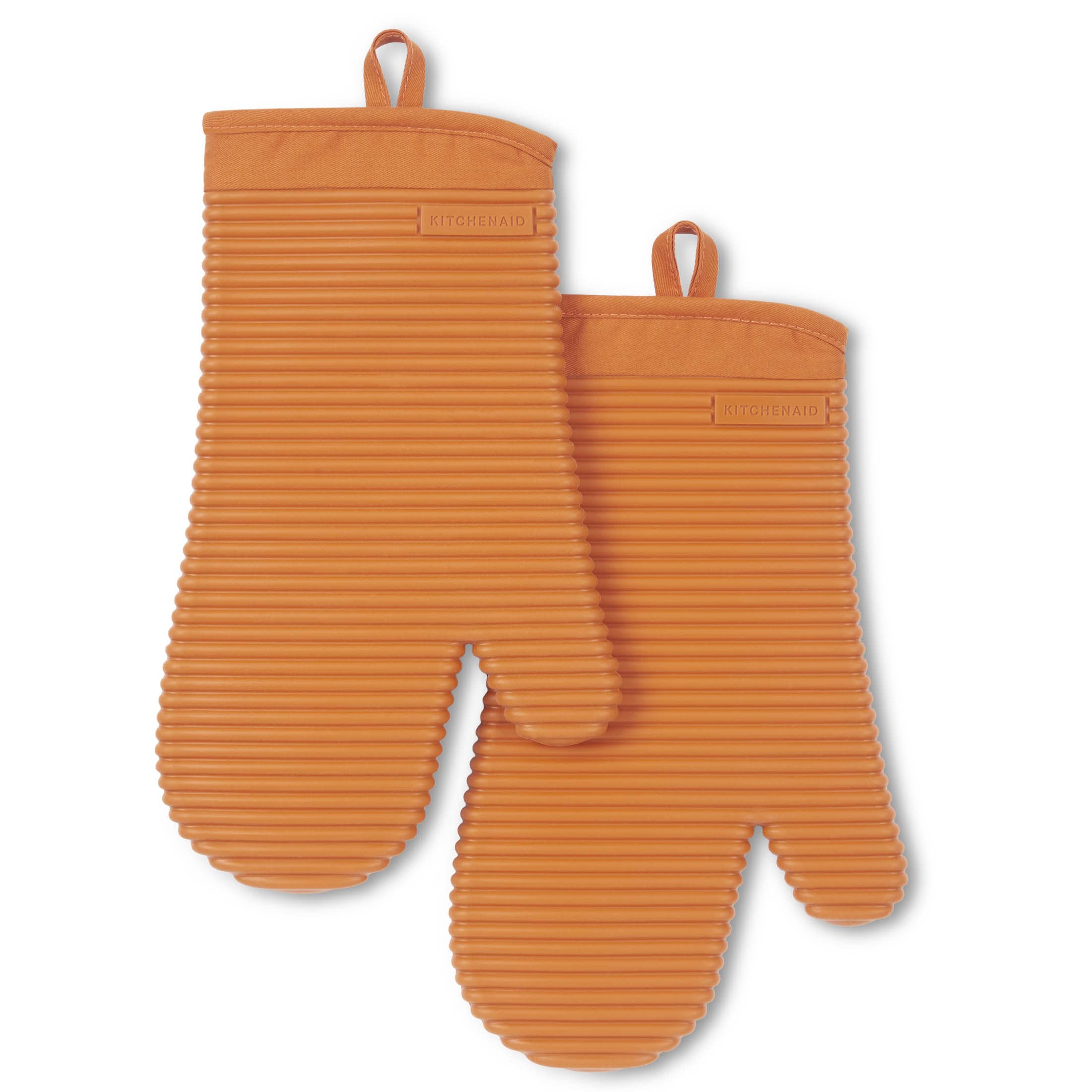 KITCHENAID Ribbed Soft Silicone Oven Mitt 2-Pack Set, 7.5"x13", Milkshake