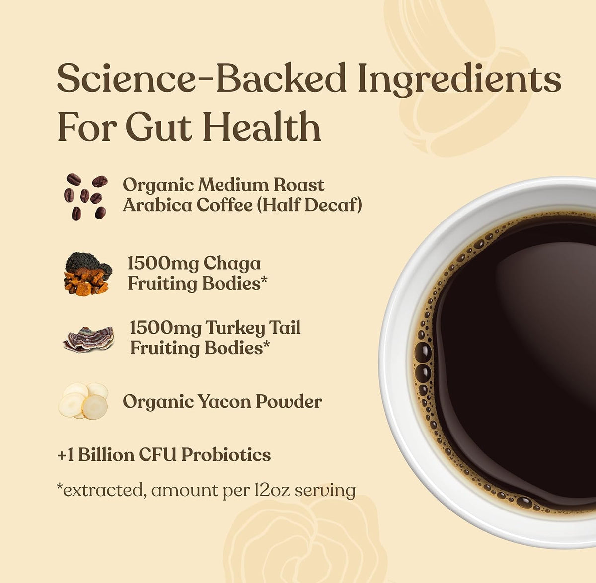 Four Sigmatic Gut Health Organic Ground Coffee | Medium Roast, Immune Boosting Probiotic Mushroom Coffee with Chaga & Turkey Tail for Gut Health & Immune Support | 12oz Bag