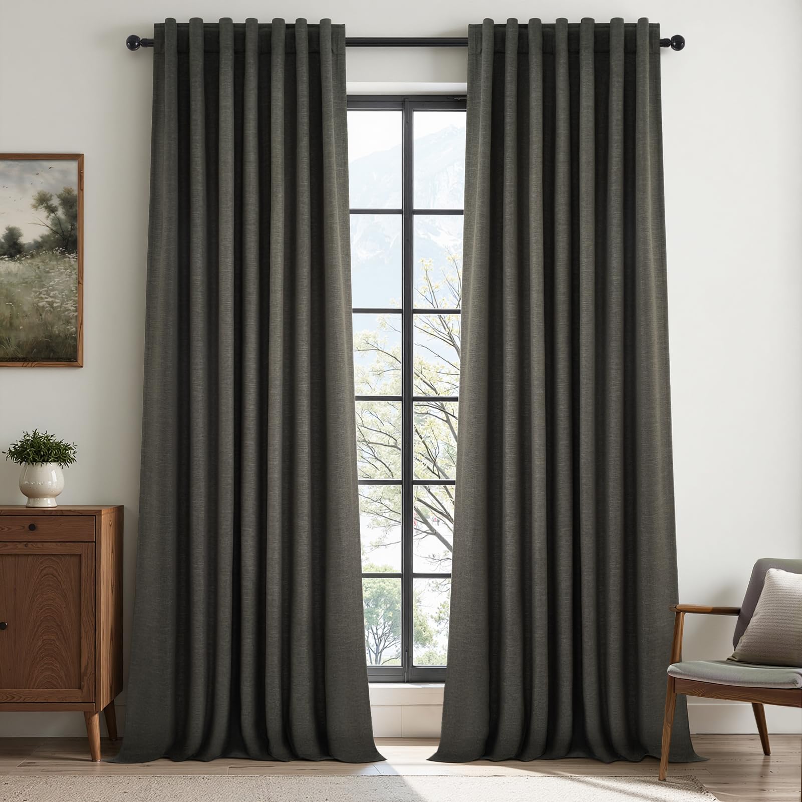 Topfinel Cream Linen Blackout Curtains 84 Inch Long for Bedroom Living Room, Ivory Pinch Pleat Back Tab Full Blackout Drapes Farmhouse Boho Curtains for Window, White Neutral Curtains 52" X 84" 7 FT