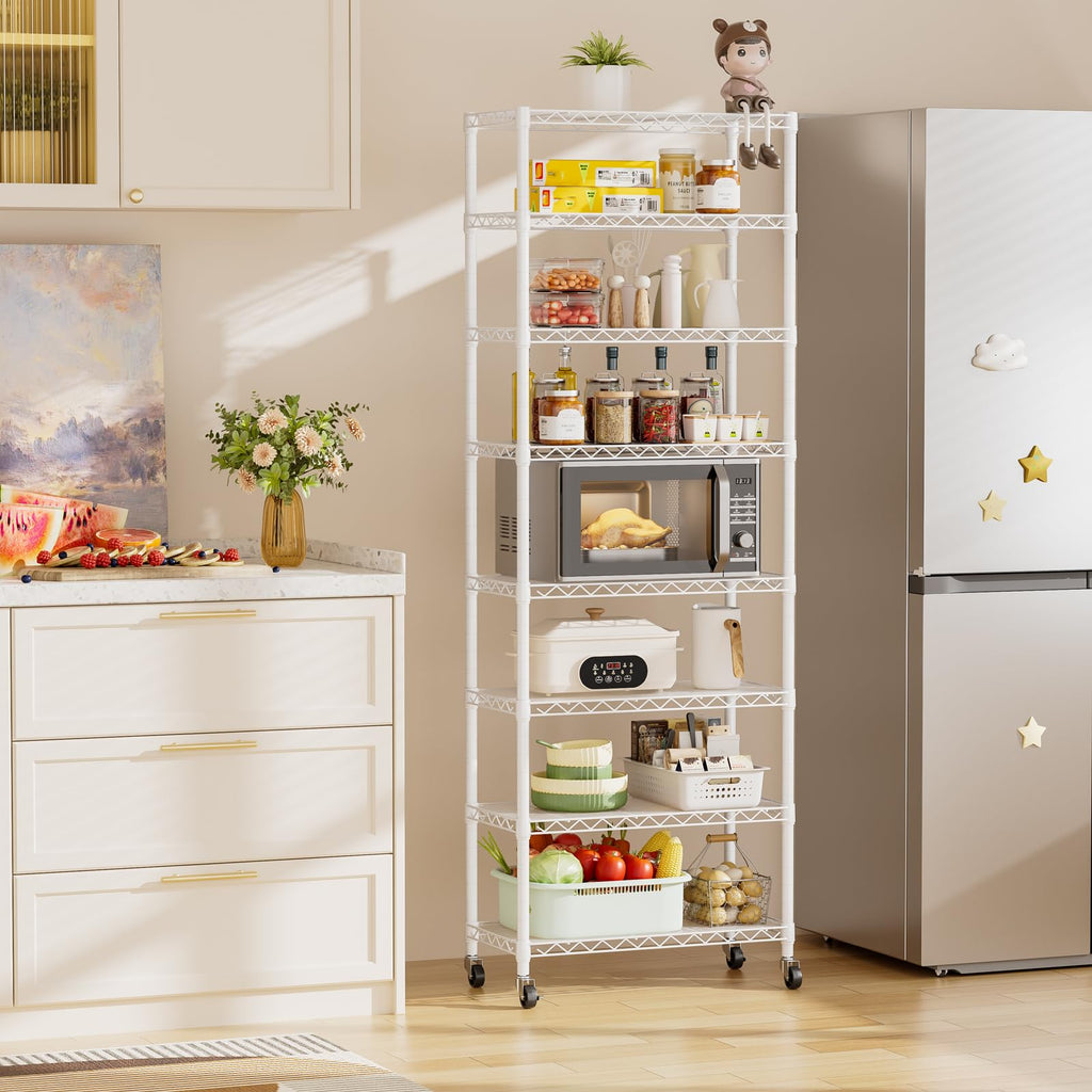 SINGAYE 3 Small Shelves Storage Shelf Wire Shelving Unit Metal Shelf Adjustable Organizers Storage Shelving with Wheels for Bathroom Laundry Room Kitchen Pantry11.5”D x 17.5”W x 30.5”H White