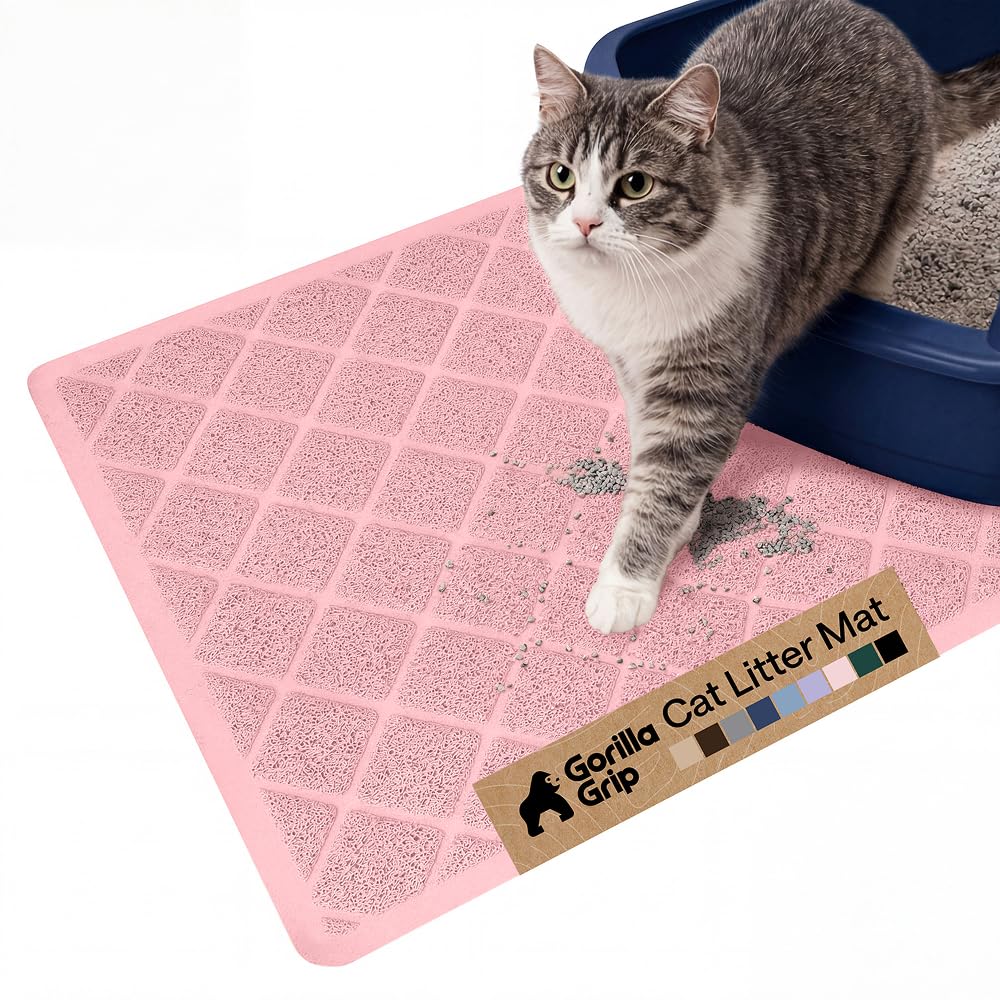 GORILLA GRIP Cat Litter Box Mat, Water Resistant, US Designed Kitty Litter Trapping Mats, Easy to Clean, Scatter Control, Less Mess and Clean Floors, Kitten Supplies for Indoor Cats, 24x17 Grey