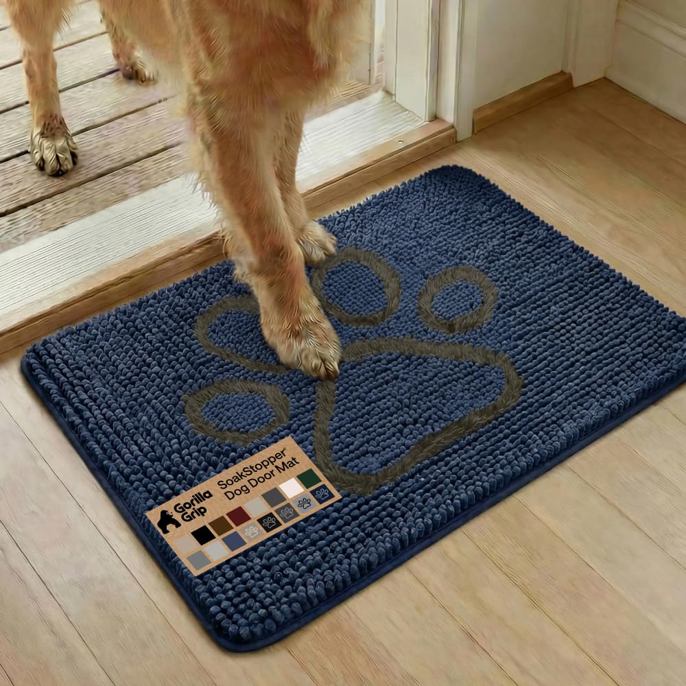 GORILLA GRIP SoakSTOPPER Dog Door Mat, Machine Washable Rug Absorbent Doormat Captures Moisture Mud Dirt, Quick Dry Soft Chenille Entryway Rugs Indoor Entrance Mats for Dog Paws, 24x17 Grey