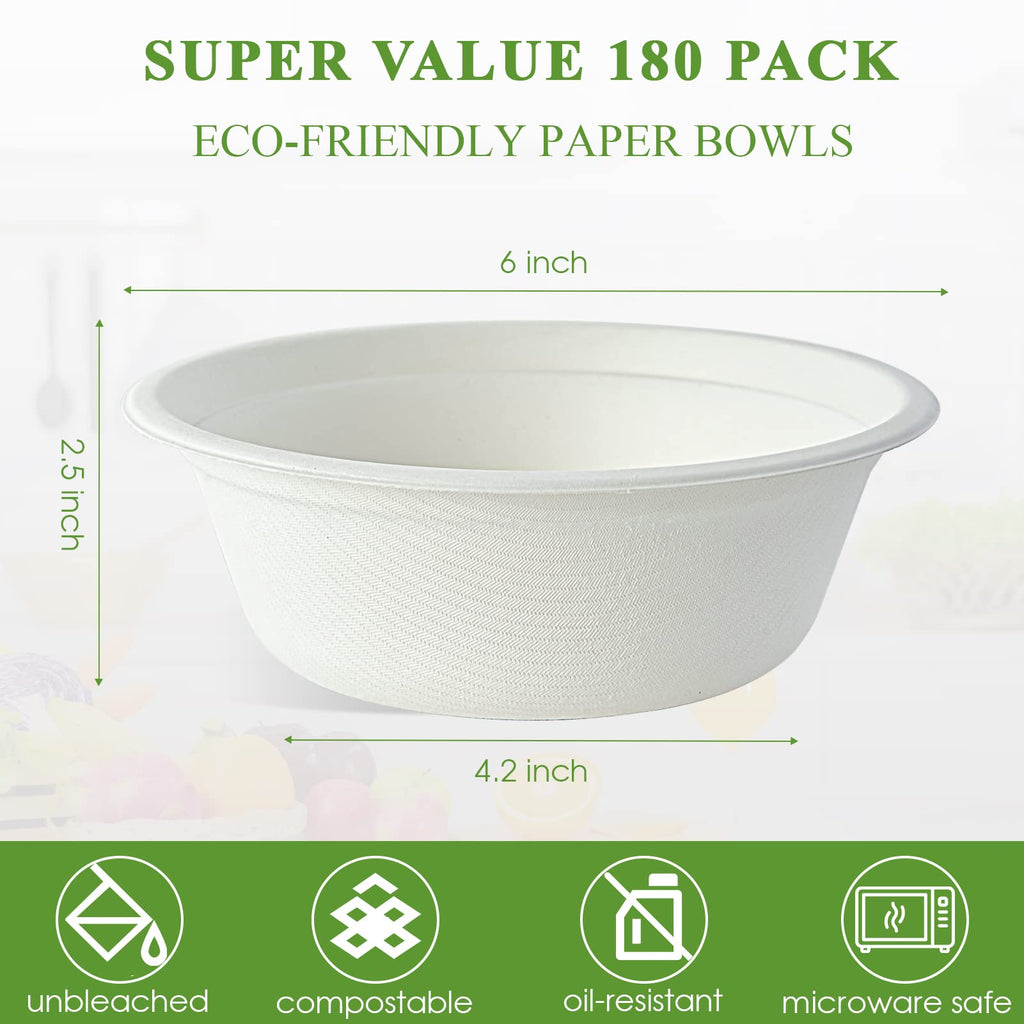 Vplus 200 Pack 12 OZ Paper Bowls, Disposable Compostable Bowls Bulk, Eco-friendly Bagasse Bowls, Heavy-duty Bowls Perfect for Milk Cereals, Snacks, Salads