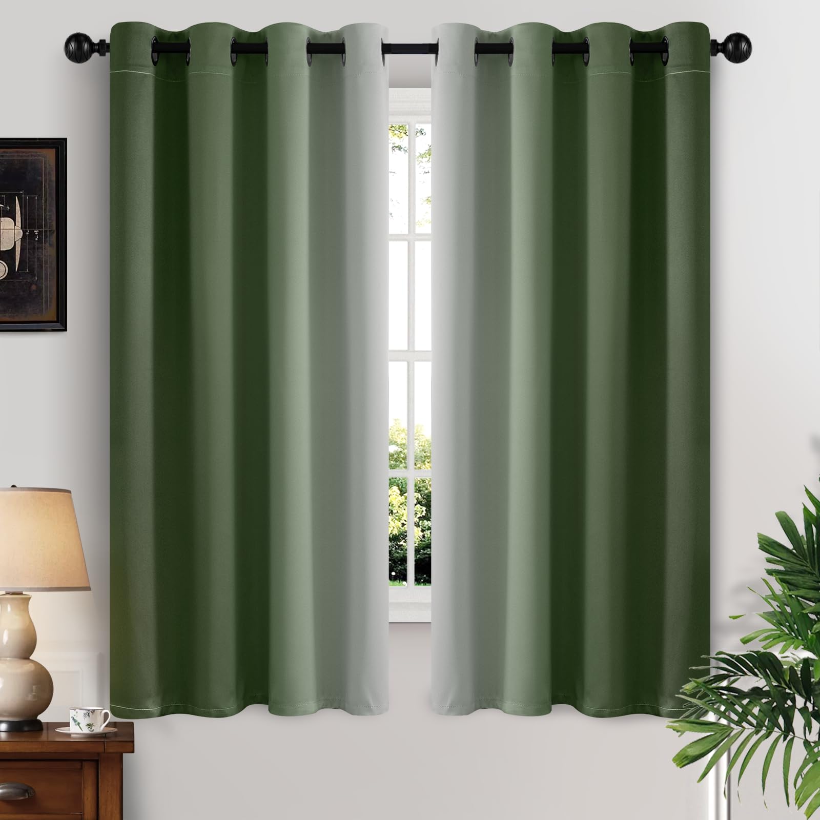 Yakamok Blue and Greyish White Ombre Curtains, Room Darkening Gradient Color Curtains for Bedroom, Light Blocking Thermal Insulated Window Drapes for Living Room(2 Panels, 52x84 Inch)