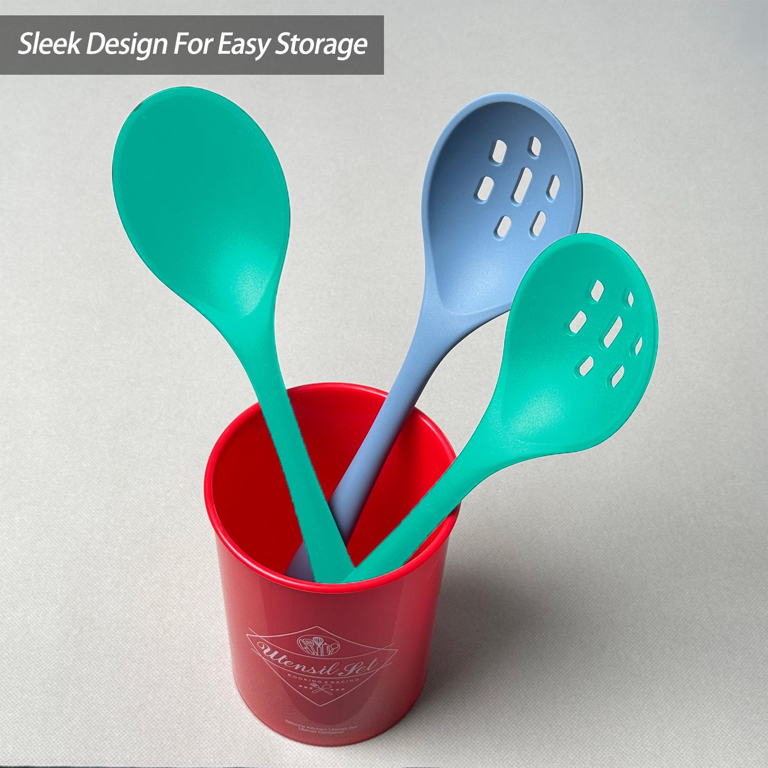 Silicone Spoons for Cooking - Extra Large Kitchen Spoons for Mixing, Serving, & Stirring - 600°F Heat-Resistant Non Stick Utensils Ladle & Skimmer- Dishwasher Safe, Black