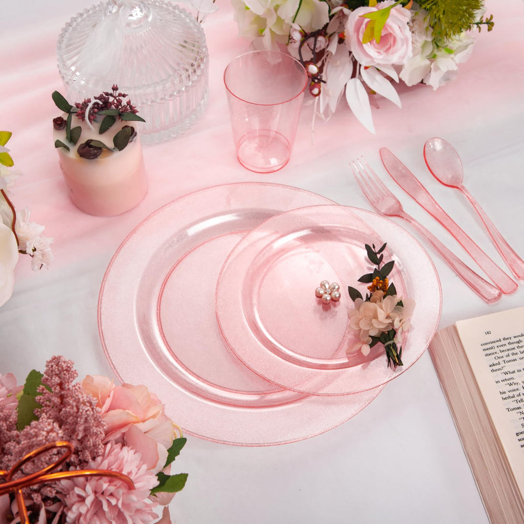 DaYammi 150Pcs Ivory Plastic Plates with Gold Rim,Disposable Plastic Plates Include 30 Dinner Plate,30 Salad Plate,30 Forks,30 Spoons,30 Knives,Ivory and Gold Plates for Party,Wedding,Mother's Day