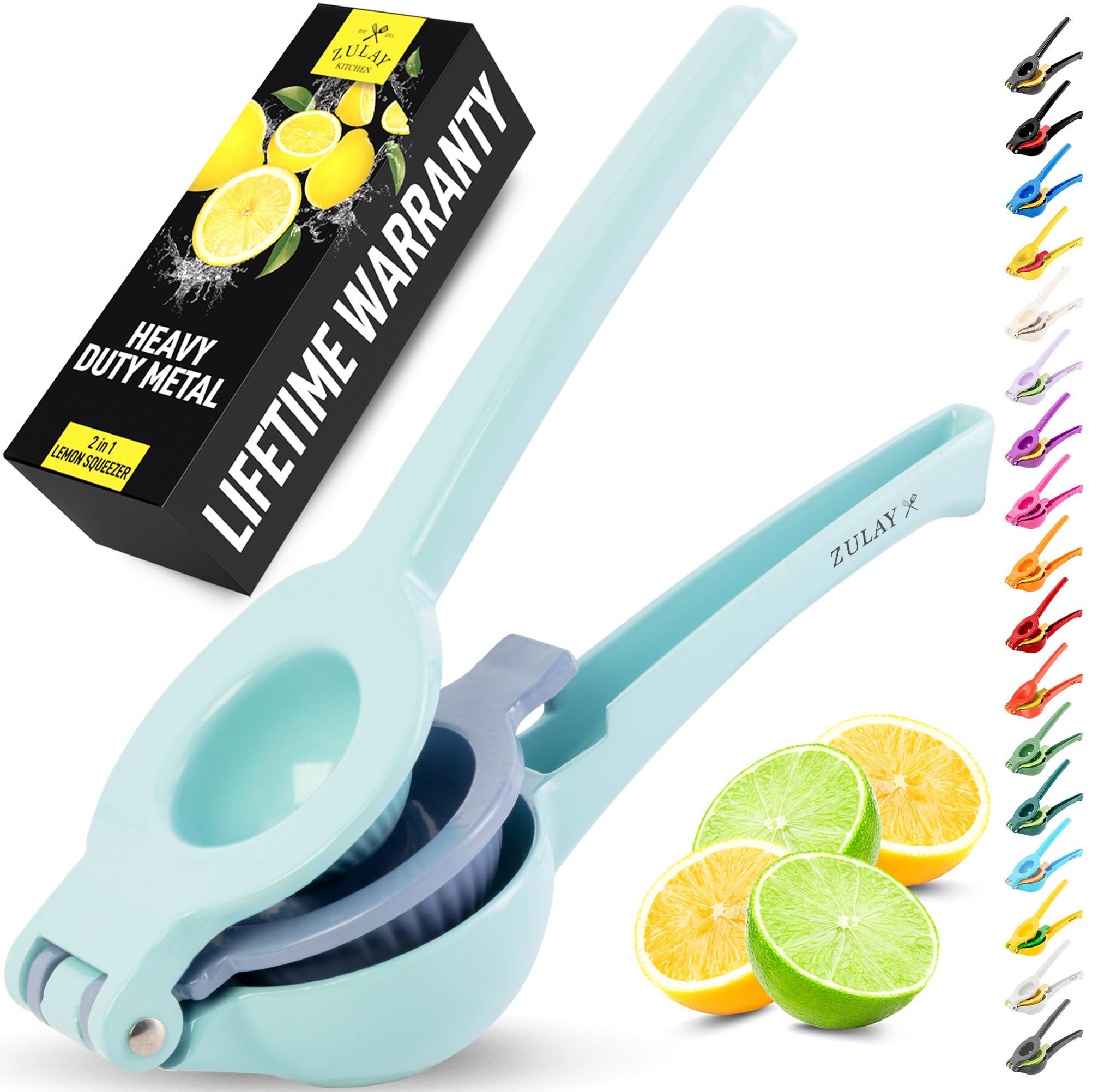 Zulay Kitchen Metal 2-in-1 Lemon Squeezer - Sturdy Max Extraction Hand Juicer Lemon Squeezer Gets Every Last Drop - Easy to Clean Manual Citrus Juicer - Easy-Use Lemon Juicer Squeezer - Yellow/Green