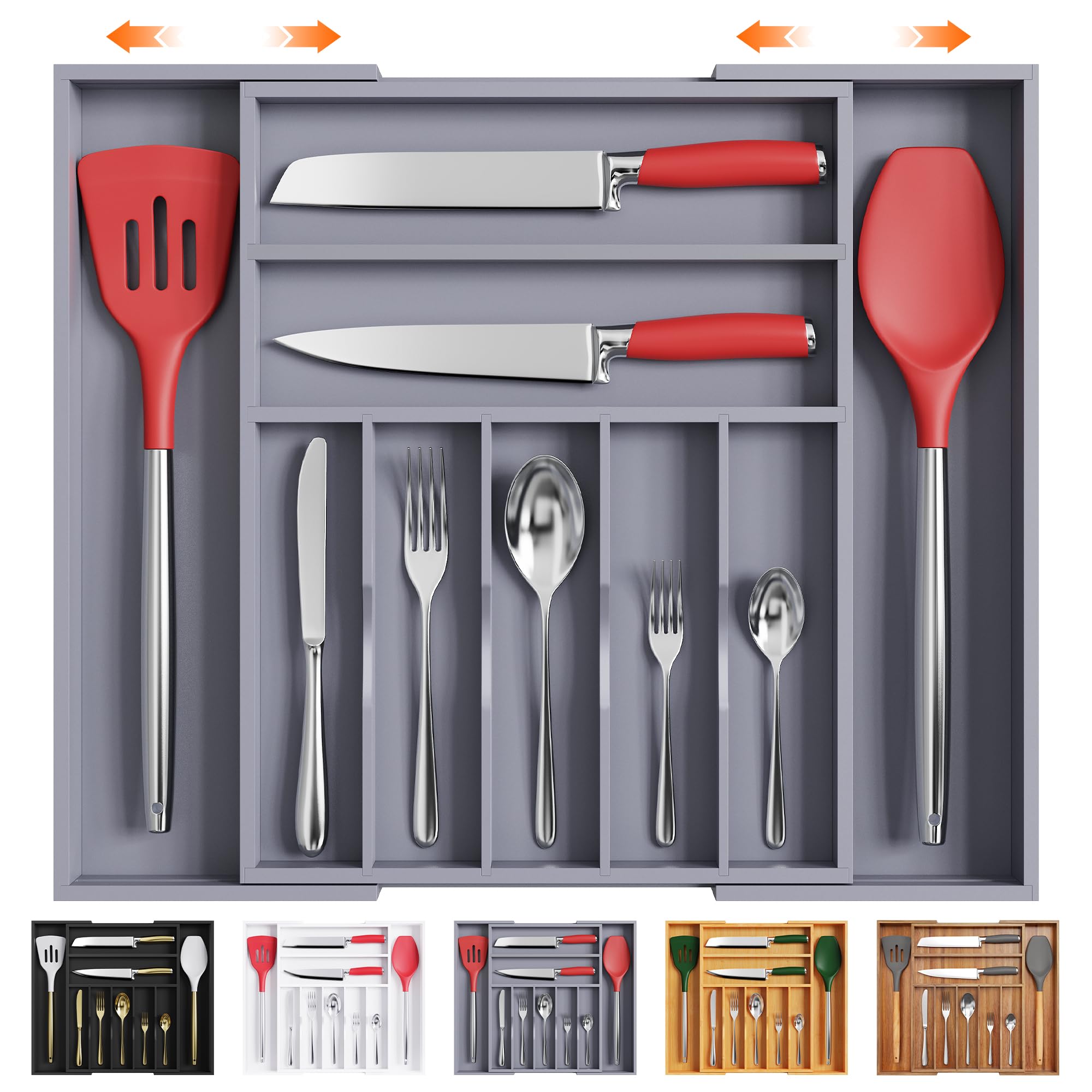 Bellsal Silverware Organizer Kitchen Drawer Organizer Expandable Bamboo Utensil Holder Cutlery Tray for Kitchen Utensil and Flatware Bedroom Office