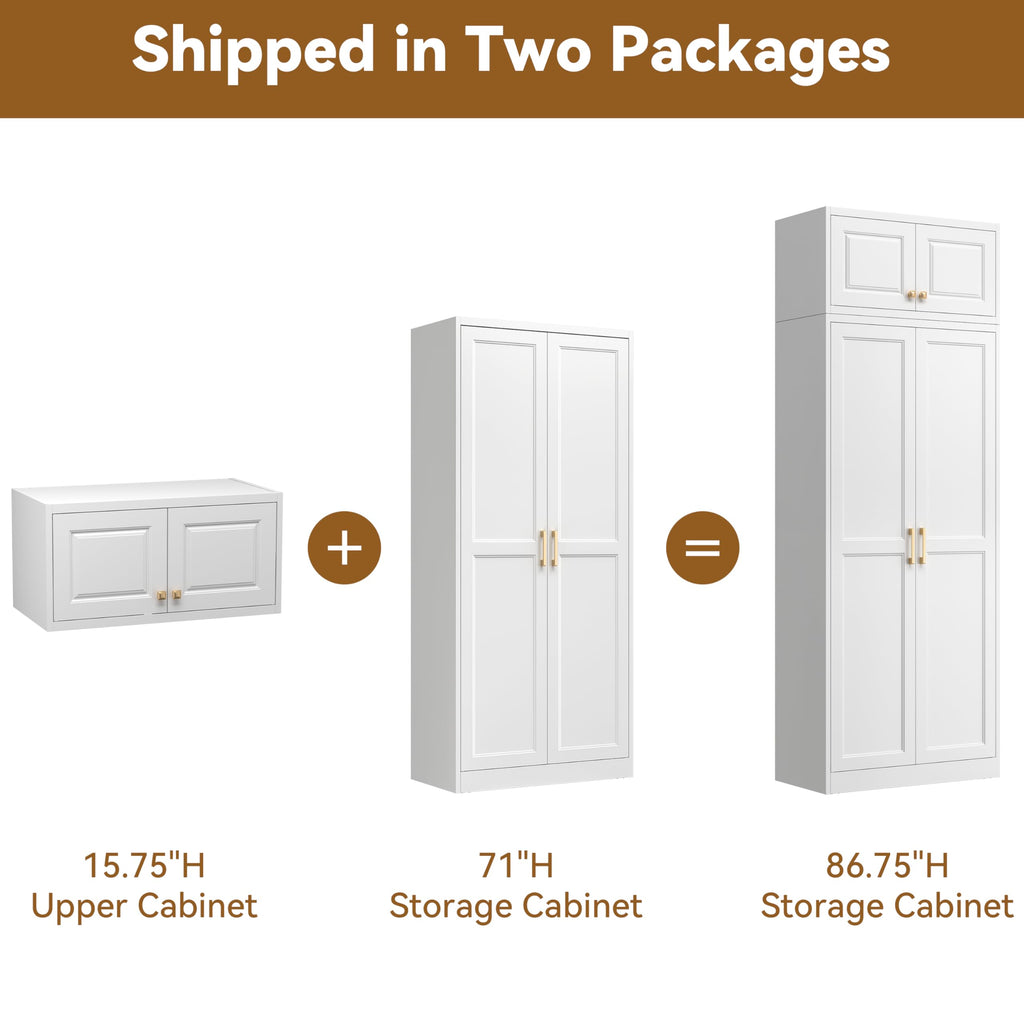 Polup White Kitchen Pantry Cabinet, 71 Inch Tall Metal Storage Cabinet with Doors and Shelves, Pantry Cabinets for Kitchen Storage, Freestanding Cupboard for Living, Dining Room, Assemble Required