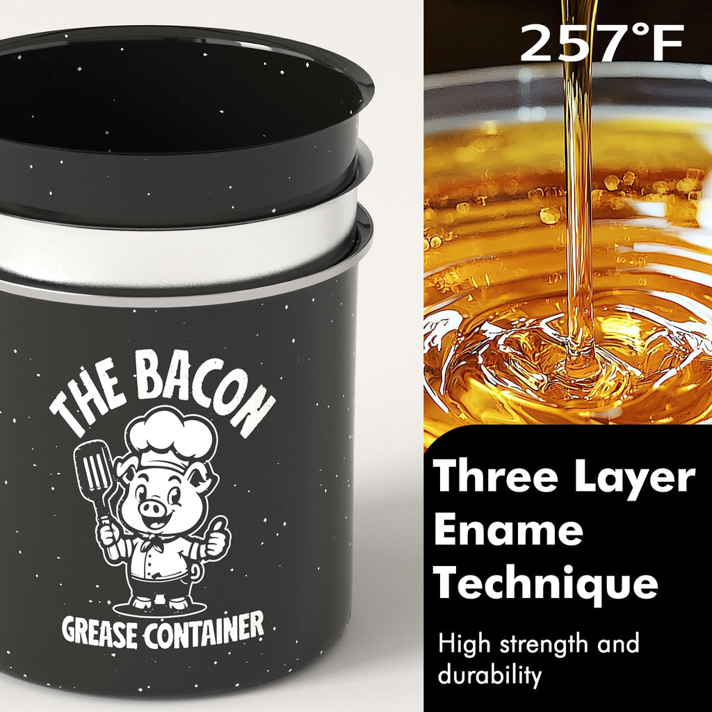 PGYARD Mini Bacon Grease Saver With Strainer - 15OZ Enamel Grease Container, Farmhouse Bacon Grease Keeper For Kitchen Fat Storage, Dishwasher Safe-Red